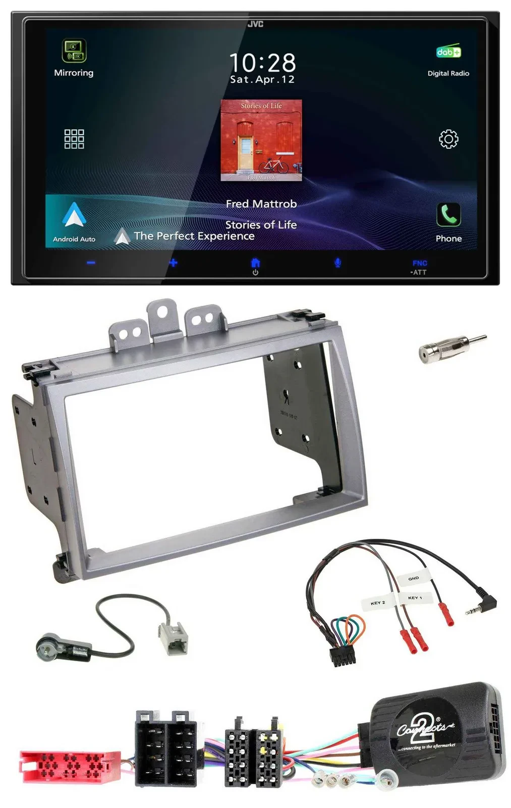 Автомагнитола JVC 2 DIN USB, Bluetooth, DAB, серебристая, для Hyundai i20 (2009–2012)