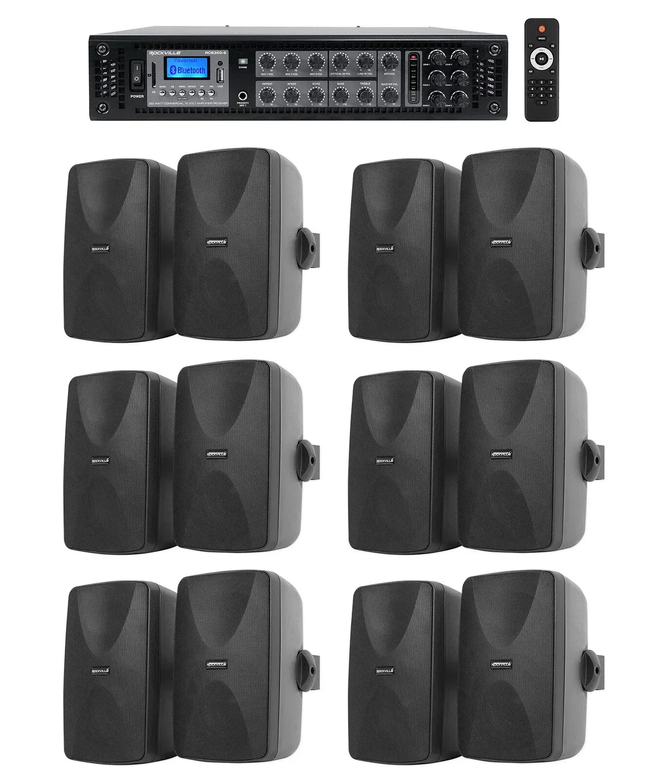 Настенная акустика Rockville RCS350-6+(12) WET-5B Black с усилителем (12 штук)