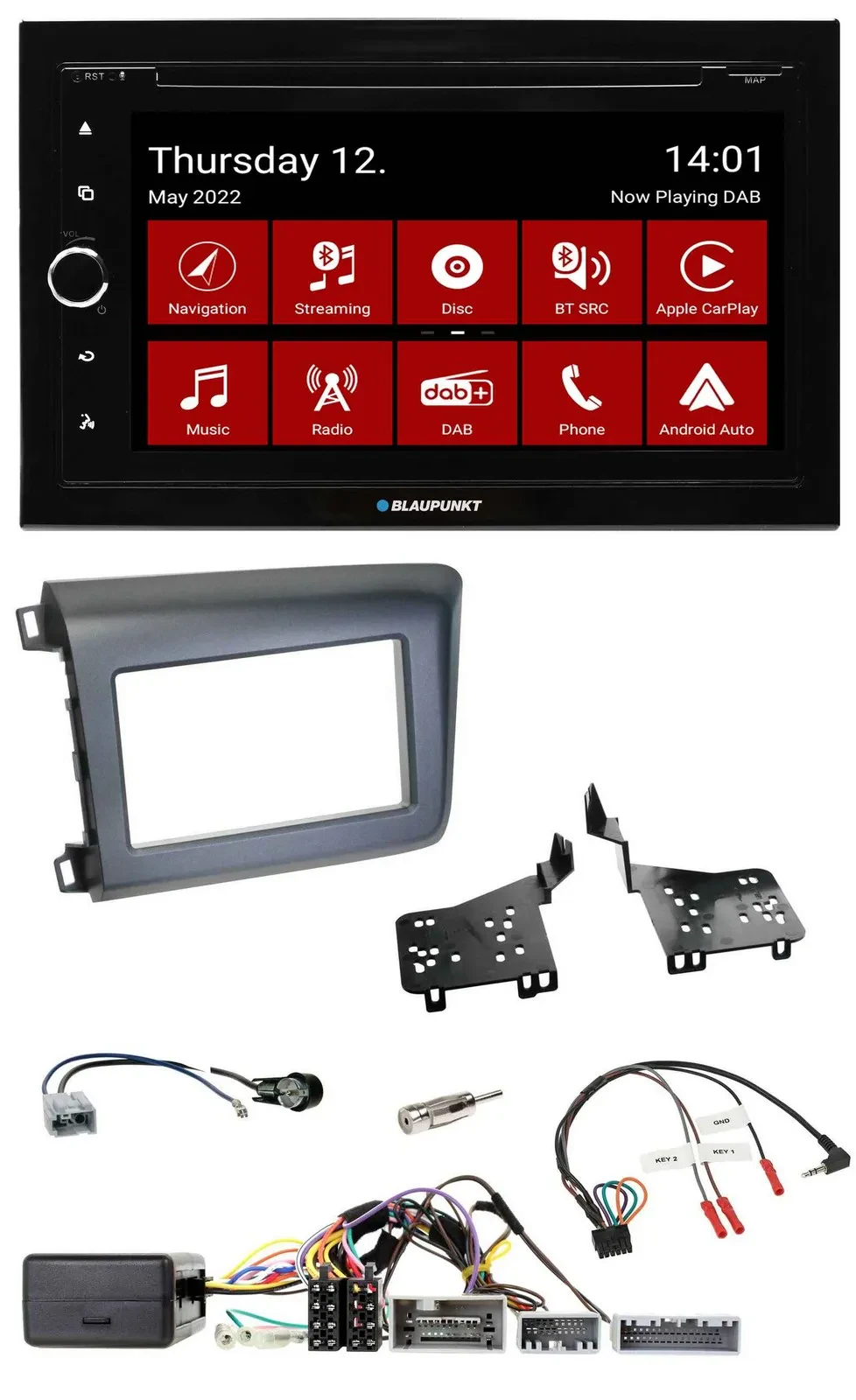Blaupunkt 2DIN Lenkrad Bluetooth USB TMC DAB Navigation für Honda Civic US Model