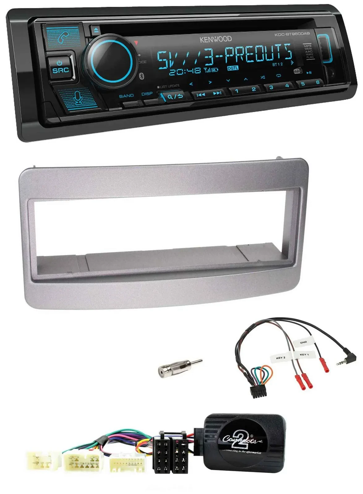 Автомагнитола для Toyota RAV4 (2001–2006) Kenwood Bluetooth USB CD DAB тёмный с поддержкой кнопок на руле