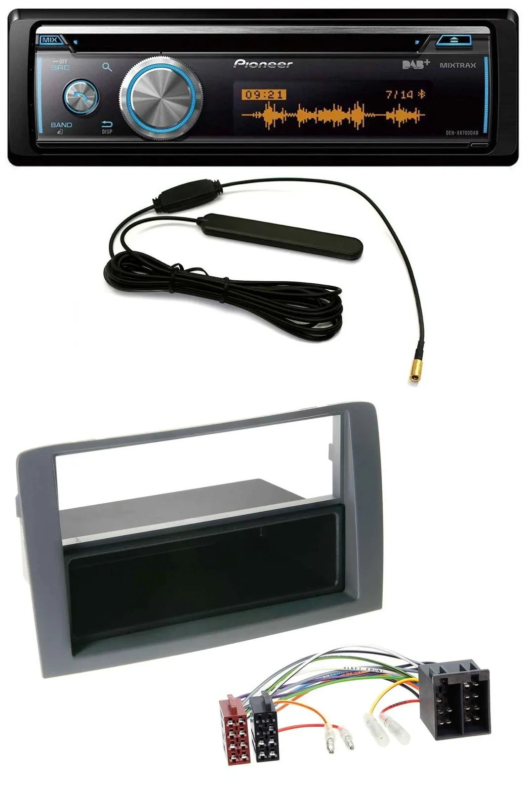 Pioneer CD USB Bluetooth DAB MP3 Autoradio für Fiat Idea (350, 03-11) - grau