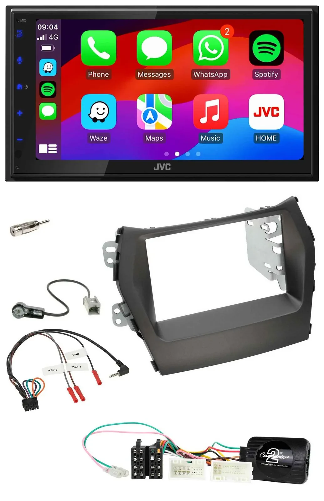 JVC Bluetooth 2DIN Lenkrad DAB USB Autoradio für Hyundai Santa Fe ab 2012 ohne N