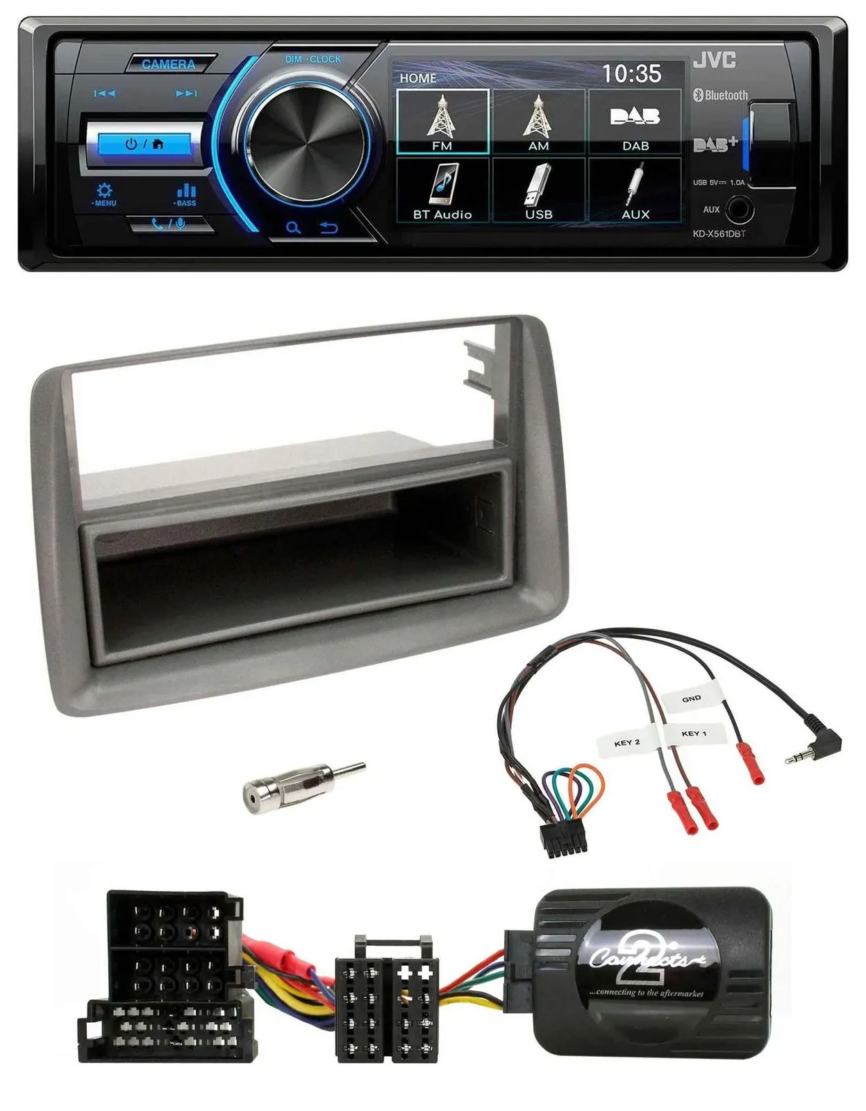 JVC Bluetooth Lenkrad USB DAB Autoradio für Alfa GT 147 Ablage silber