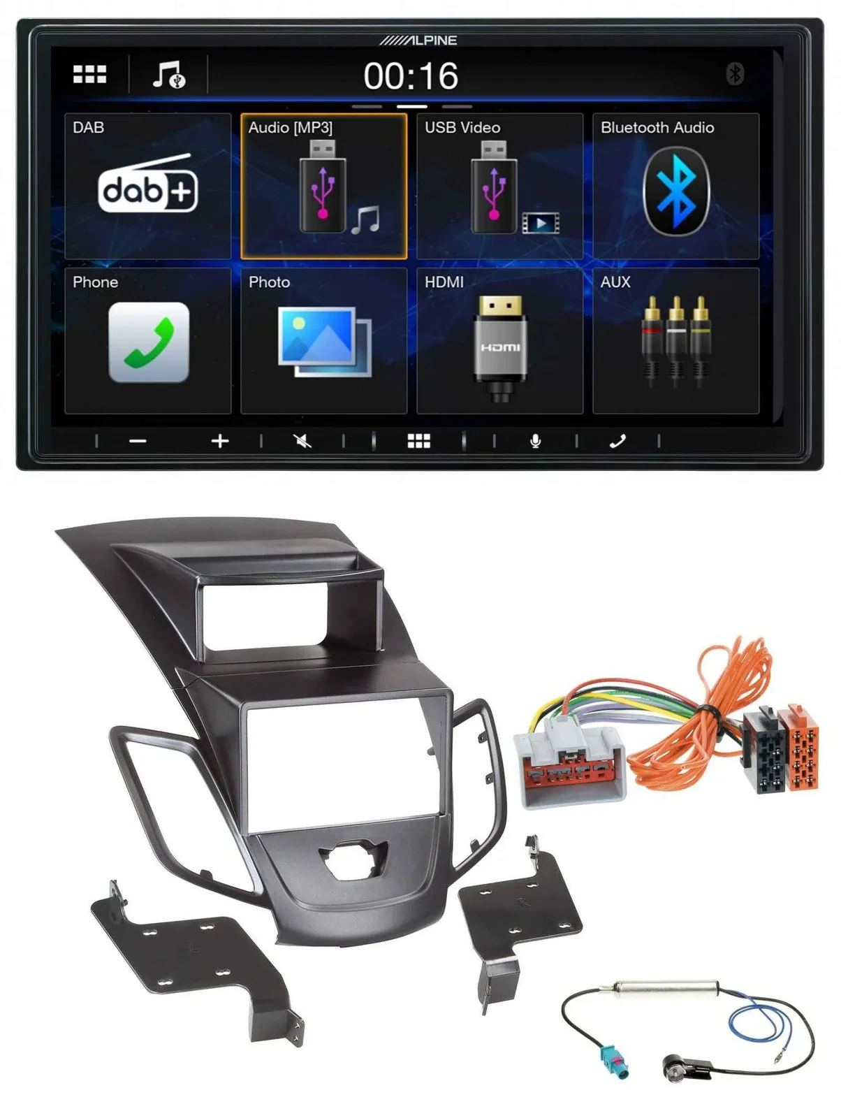 Alpine Bluetooth 2DIN MP3 DAB USB Autoradio für Ford Fiesta 08-10 Display schwar