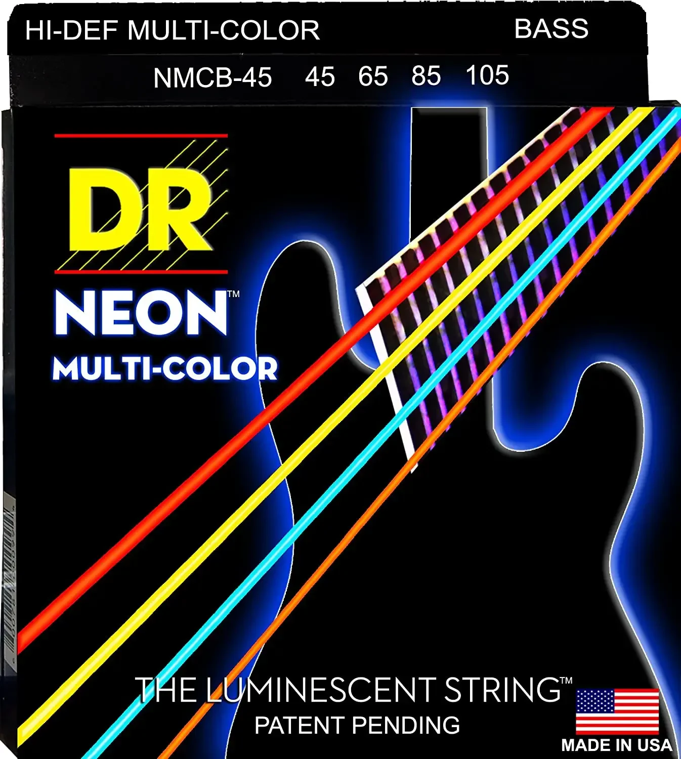Струны для бас-гитары DR Strings NMCB-45 Neon Multi-Color 45-105 (люминисцентные)