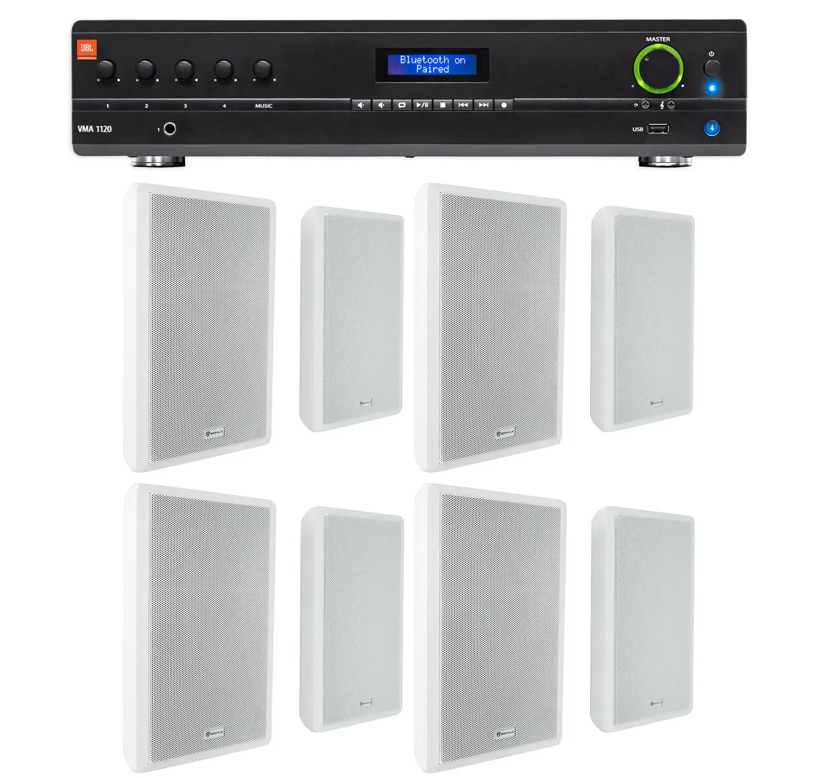 Настенная акустика JBL Rock Slim 70W White с усилителем (8 штук)