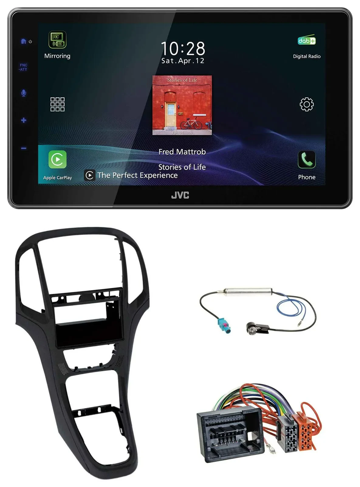 JVC DAB MP3 Bluetooth USB Autoradio für Opel Astra J ab 2009 Perl schwarz