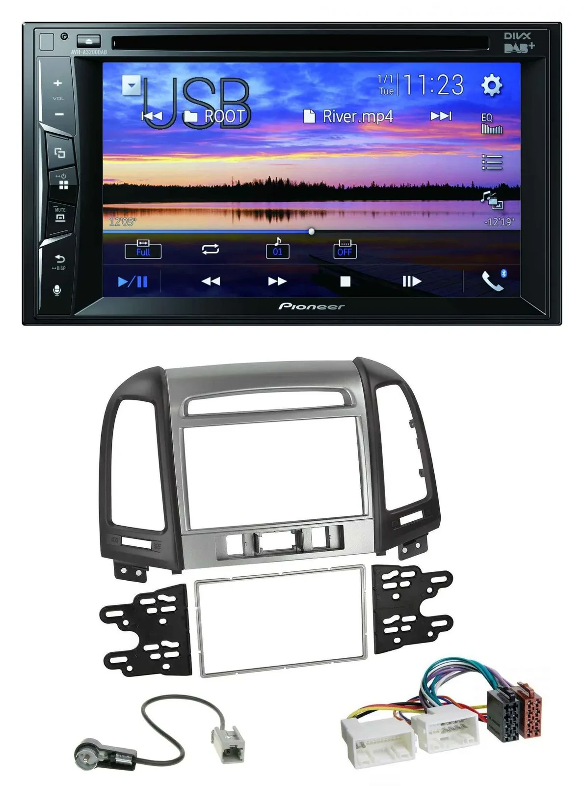 Pioneer Bluetooth 2DIN USB DVD DAB MP3 Autoradio für Hyundai Santa Fe 3 Schalter