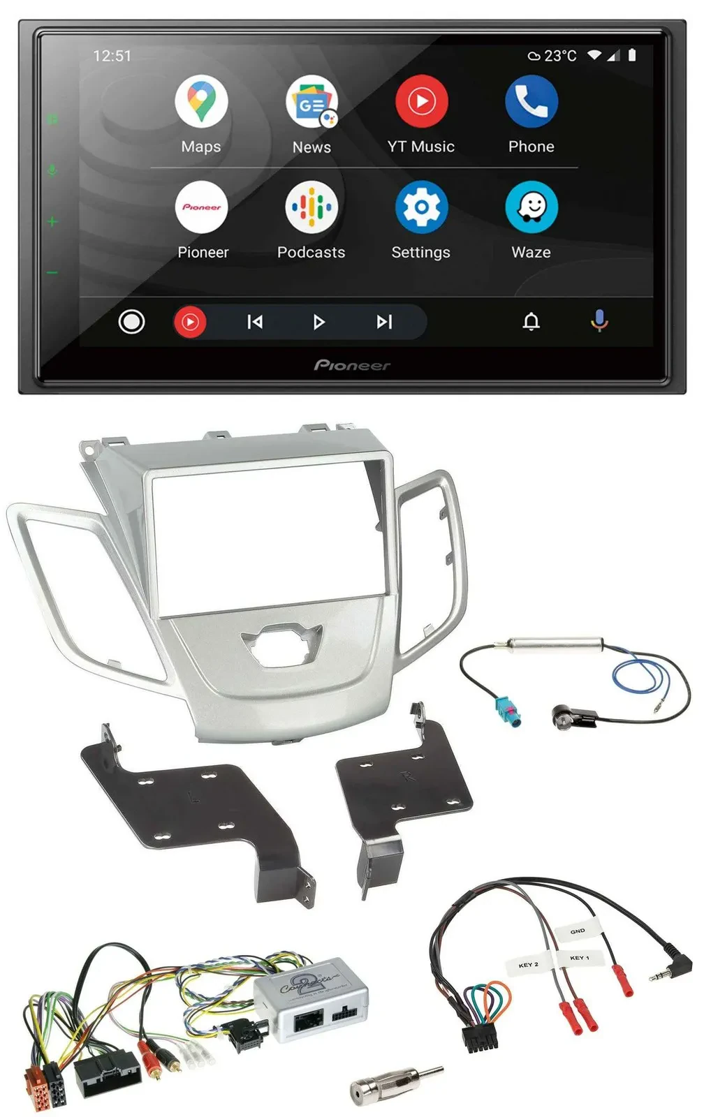 Pioneer USB 2DIN DAB Lenkrad Bluetooth Autoradio für Ford Fiesta 2010-2017 silbe