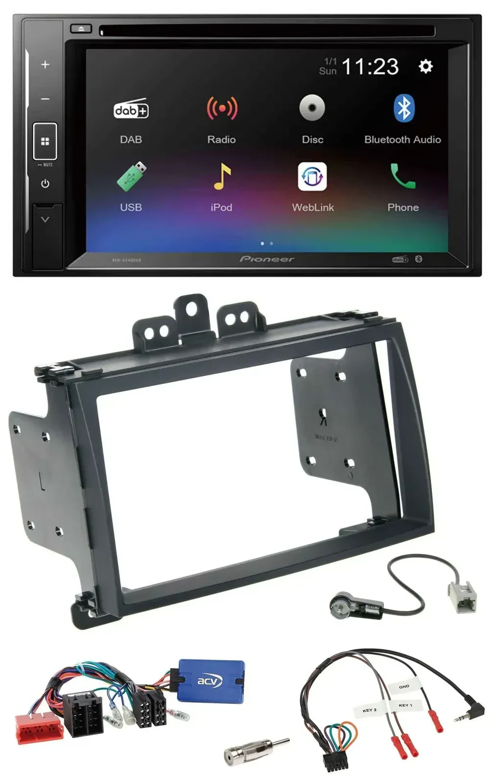 Автомагнитола для Hyundai i20 (2009–2012) Pioneer 2DIN, Bluetooth, DAB, DVD, USB, черная