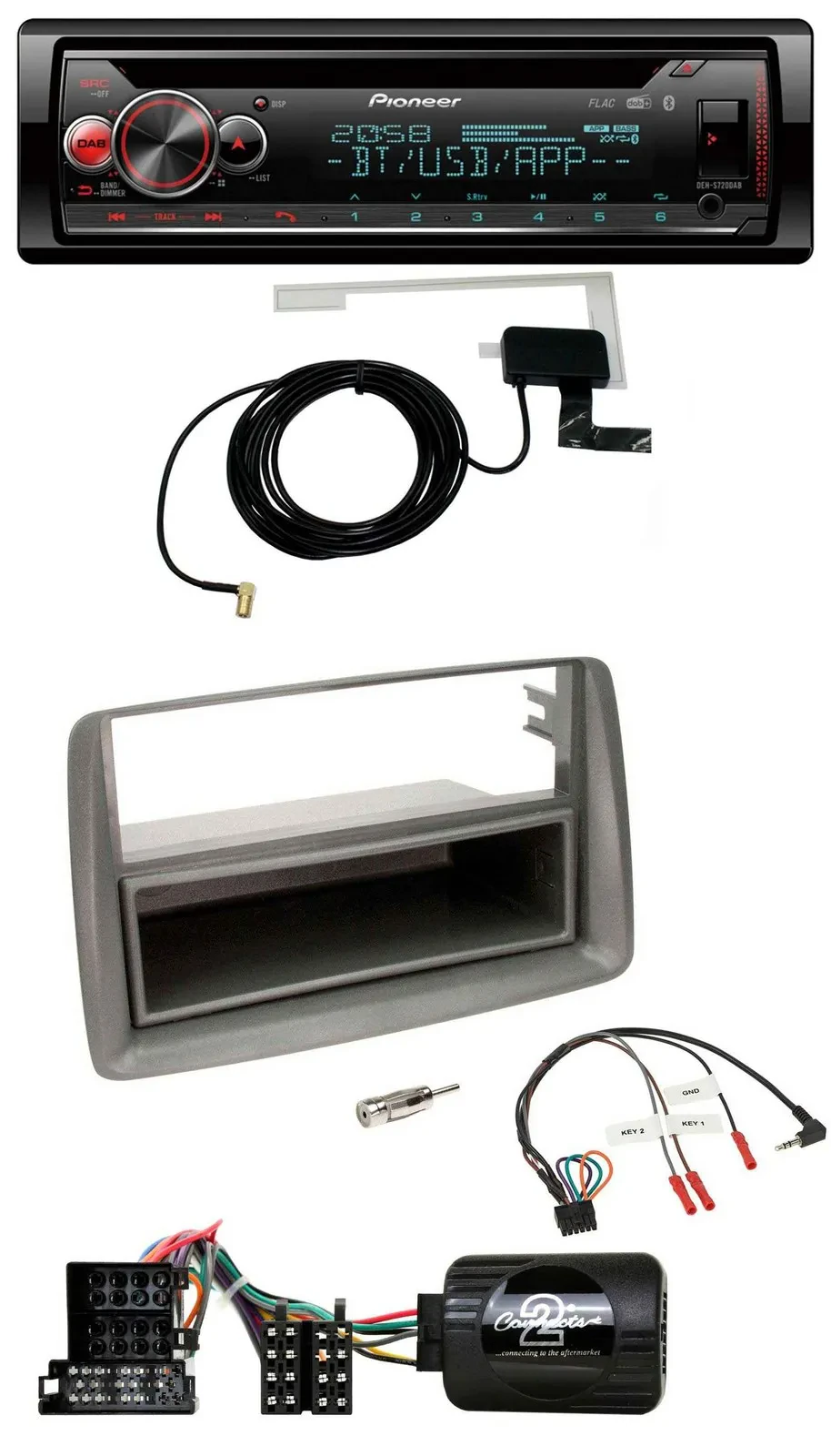Автомагнитола Pioneer DAB CD USB Bluetooth для Fiat Panda 2004–2010, серый