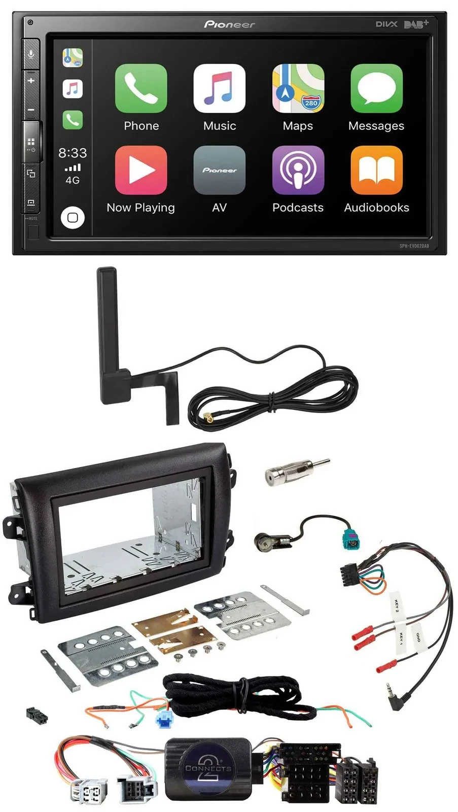 Pioneer USB 2DIN Bluetooth DAB Lenkrad Autoradio für Fiat Ducato Serie 8 ab 2021