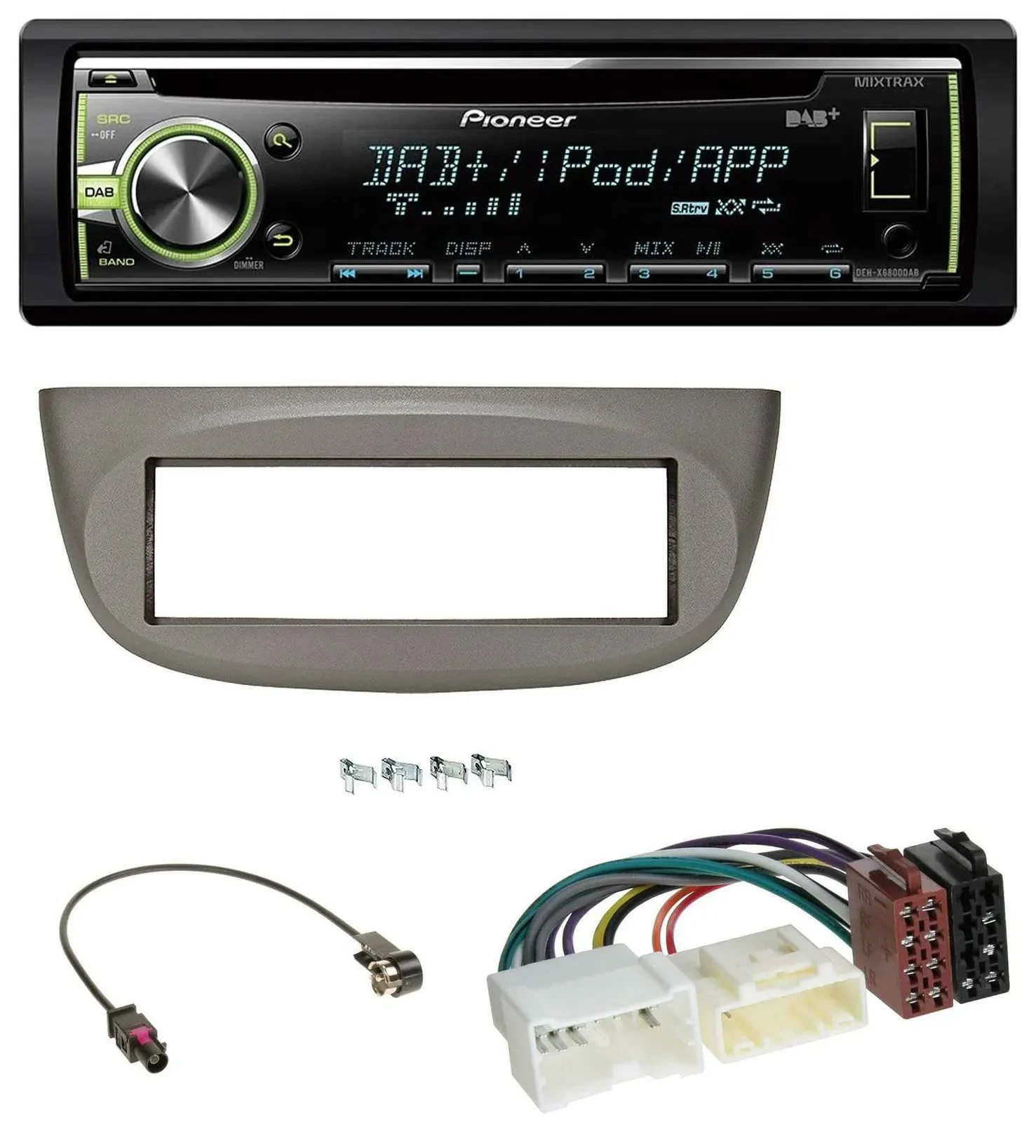 Pioneer DAB USB MP3 AUX CD Autoradio für Renault Twingo ab 2012 beige-grau