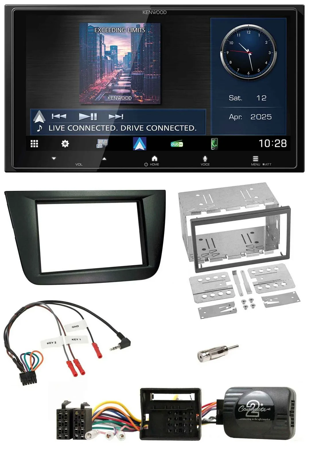 Kenwood Bluetooth 2DIN USB DAB Lenkrad Autoradio für Seat Altea Toledo schwarz