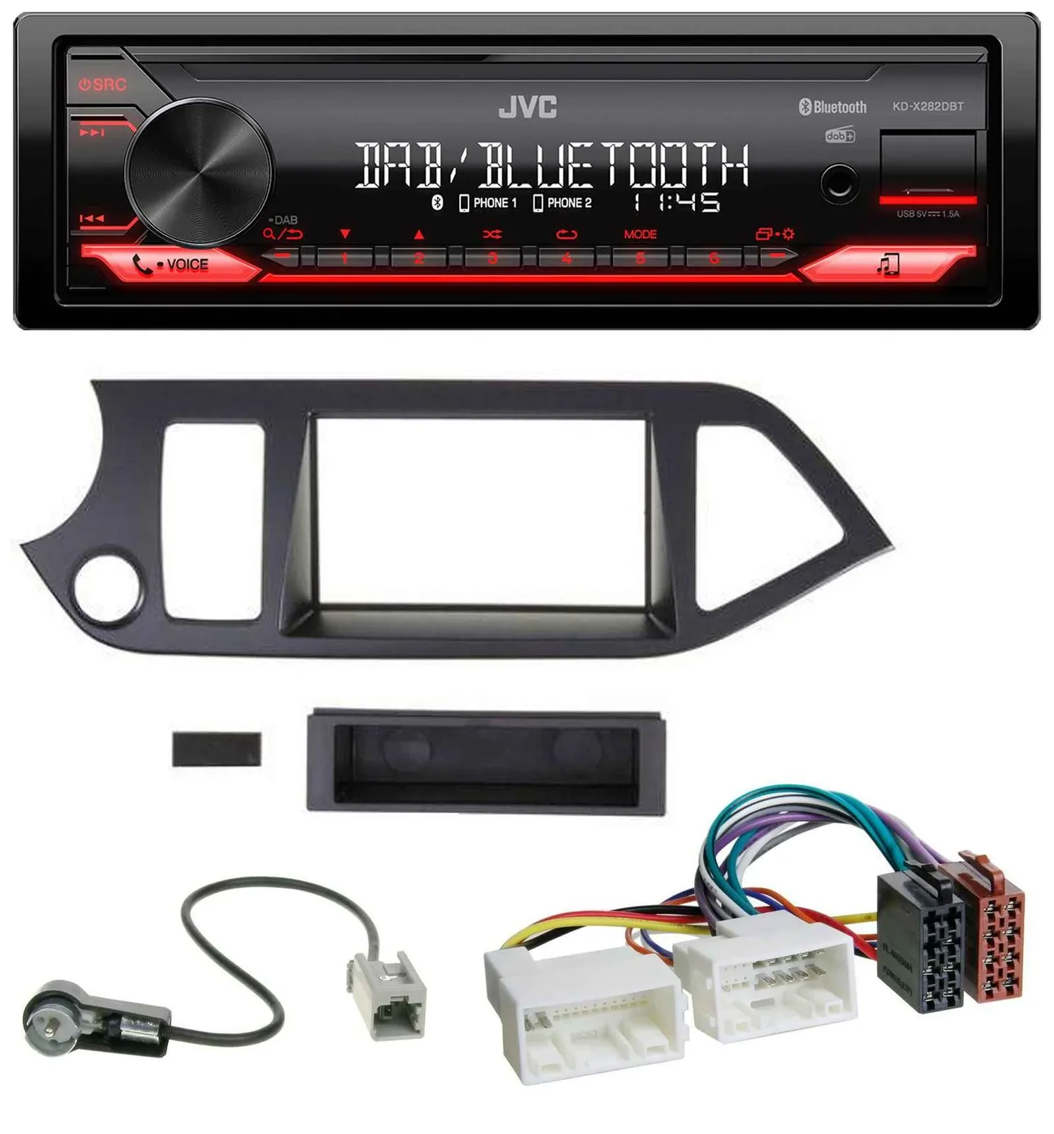 JVC Bluetooth USB DAB MP3 Autoradio für Kia Picanto ab 2011 Start-Stop