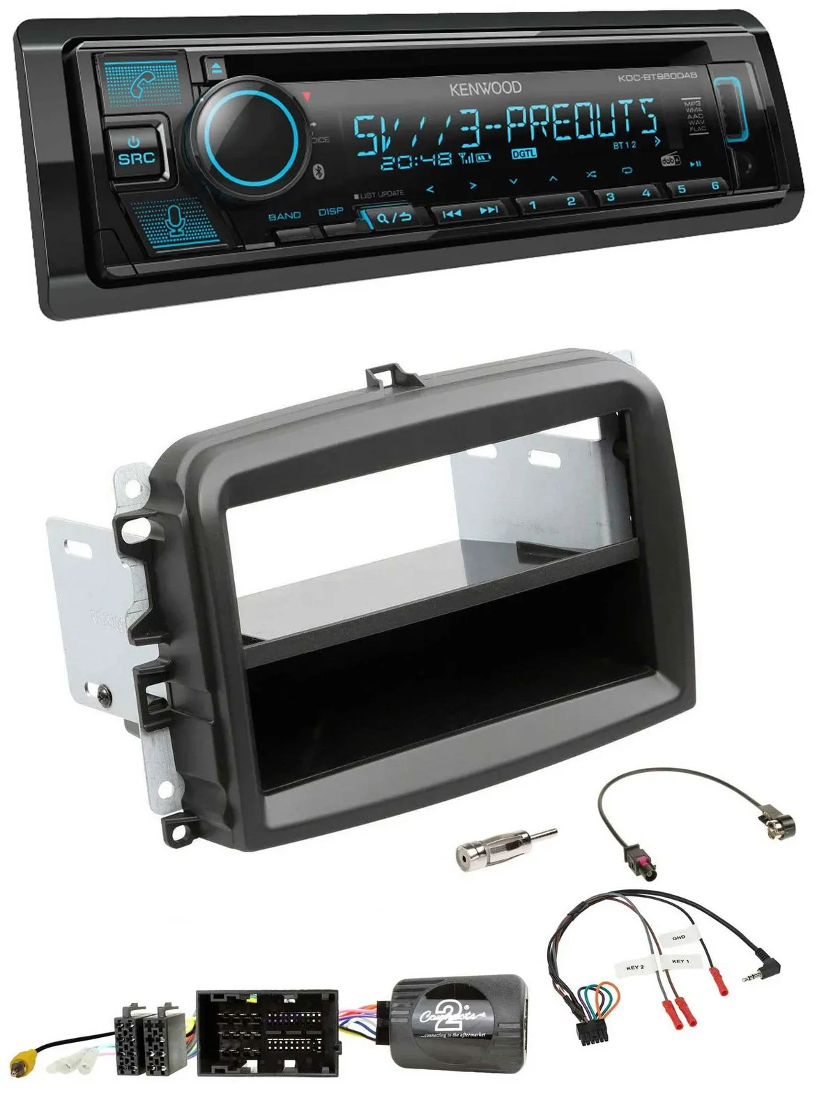 Kenwood Bluetooth USB CD Lenkrad DAB Autoradio für Fiat 500 L (ab 2012)