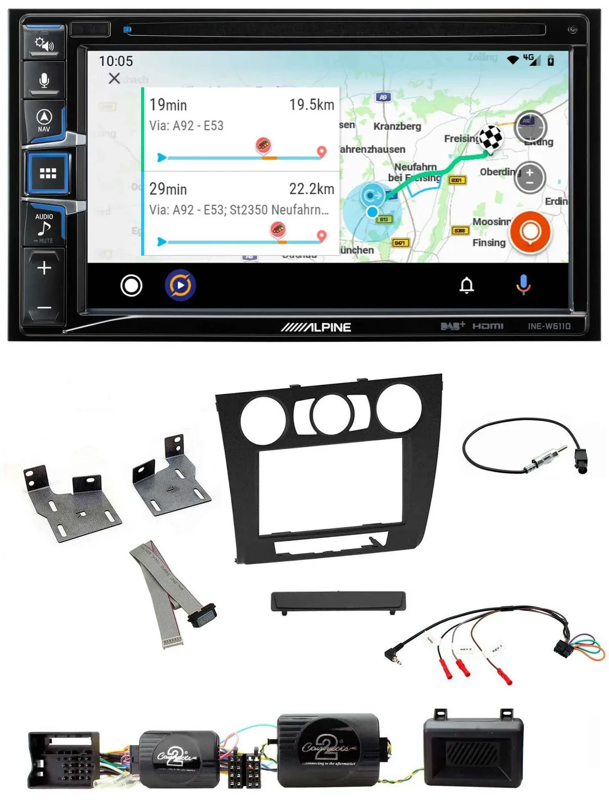 Alpine Bluetooth TMC USB DAB 2DIN Lenkrad Navigation für BMW 1er PDC man. Klima