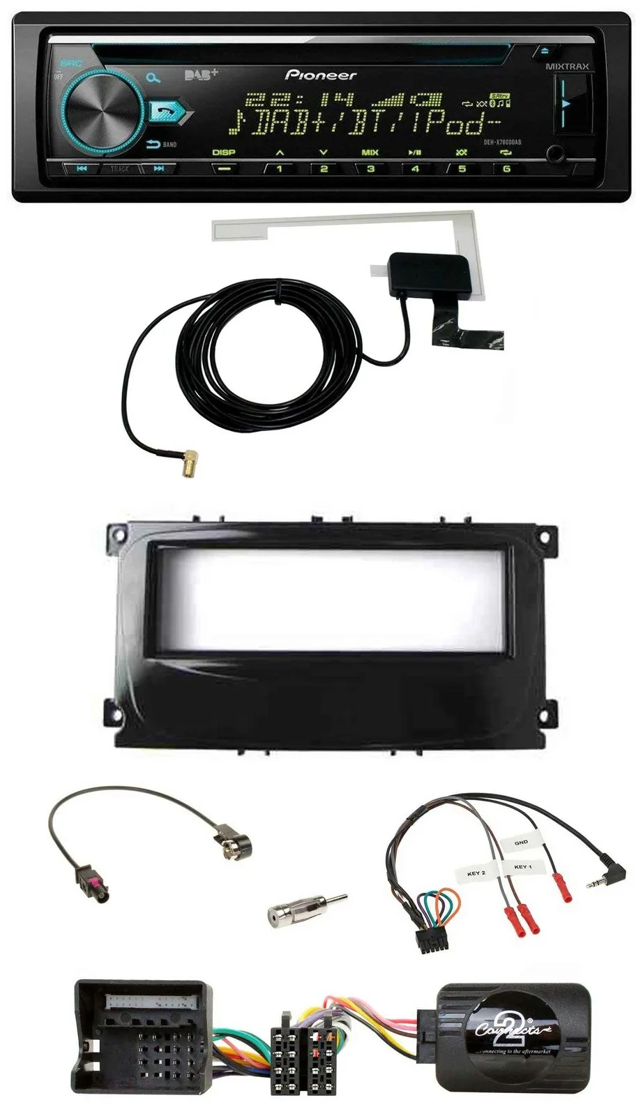 Автомагнитола Pioneer CD/USB, DAB, для Ford Mondeo 2007–2014 и S-Max, черный глянец