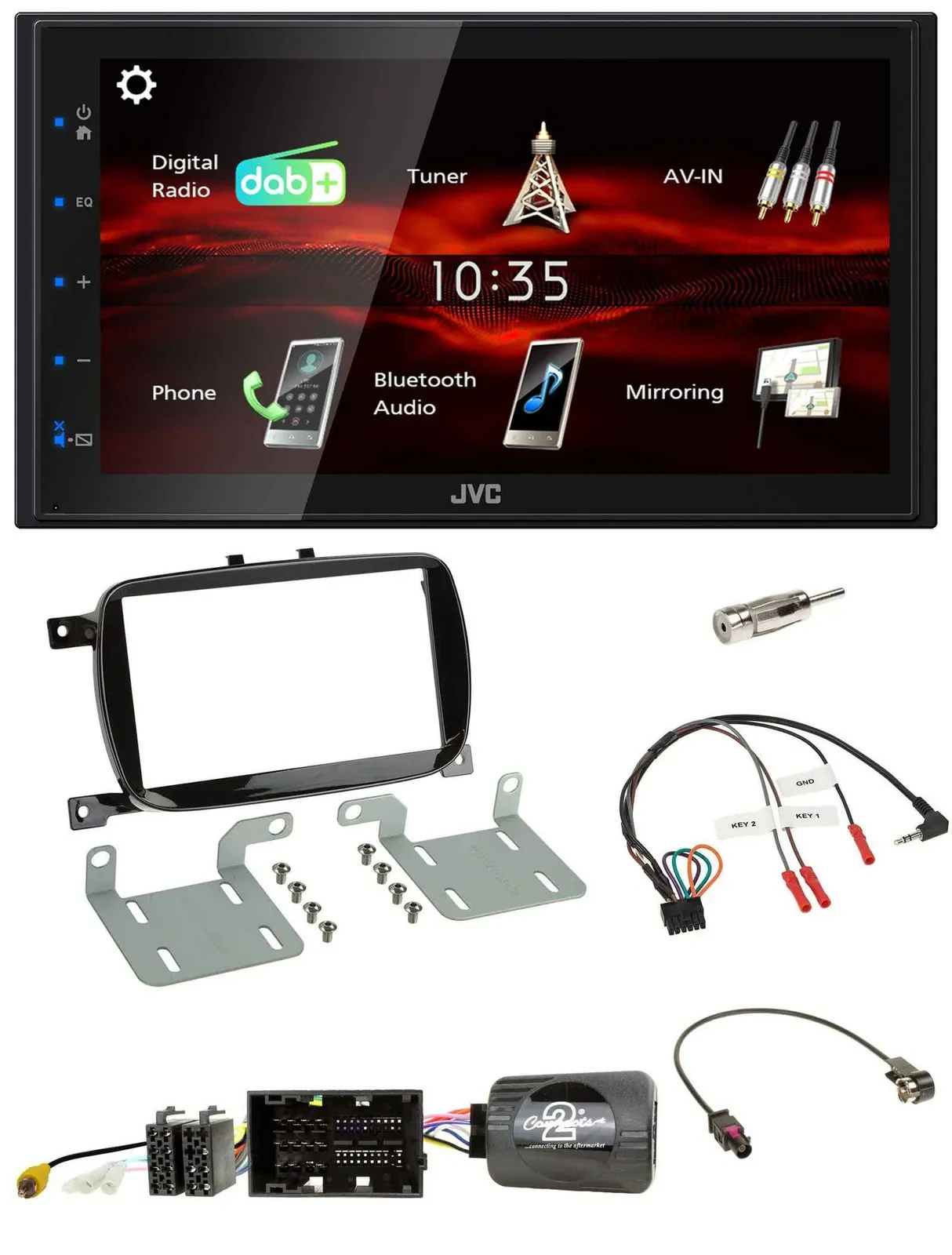 Автомагнитола JVC 2DIN USB Bluetooth DAB, поддержка кнопок на руле, Piano Black