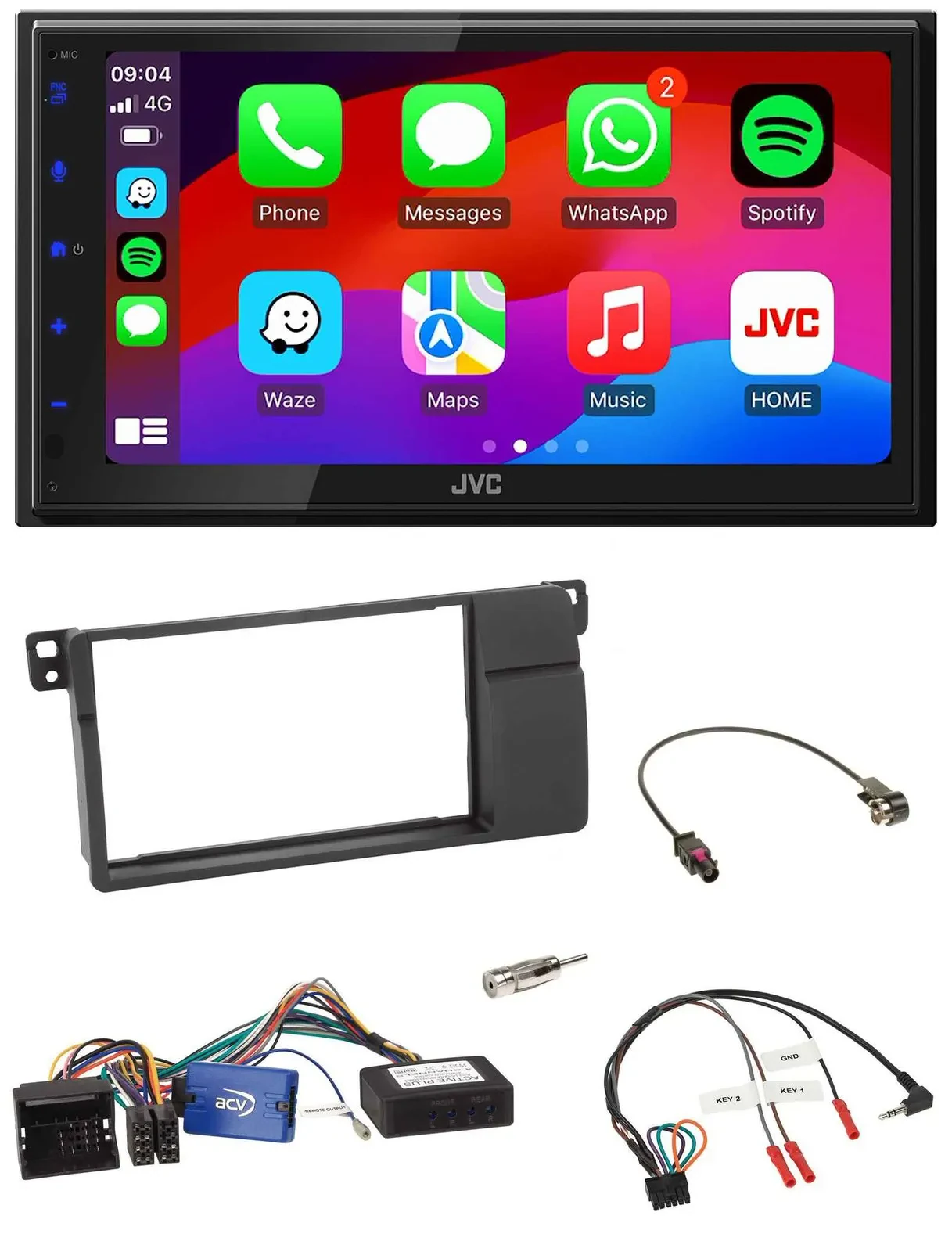JVC Bluetooth USB Lenkrad 2DIN DAB Autoradio für BMW 3er E46 2002-2006 schwarz