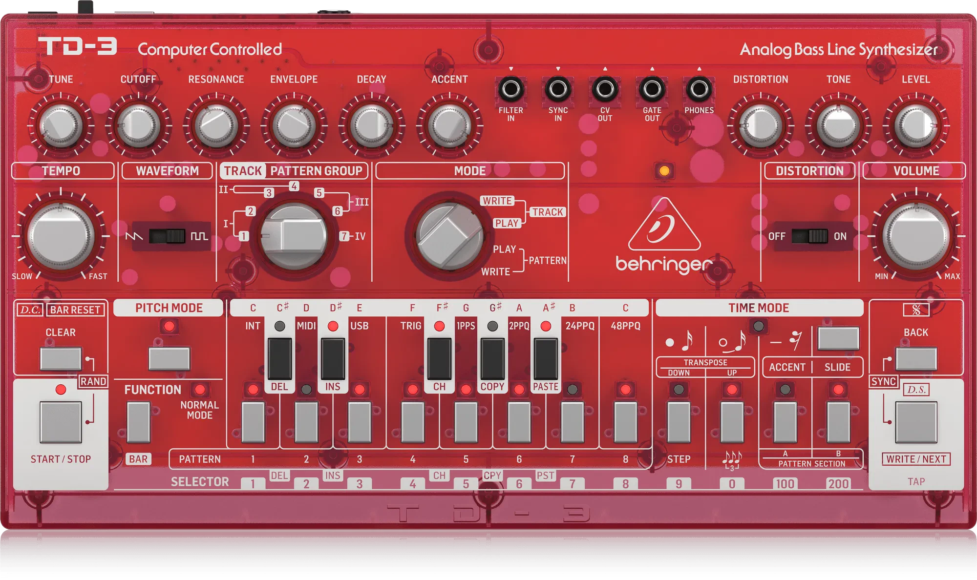 Аналоговый студийный синтезатор Behringer TD3-SB Strawberry Analog Bass Line Synthesizer