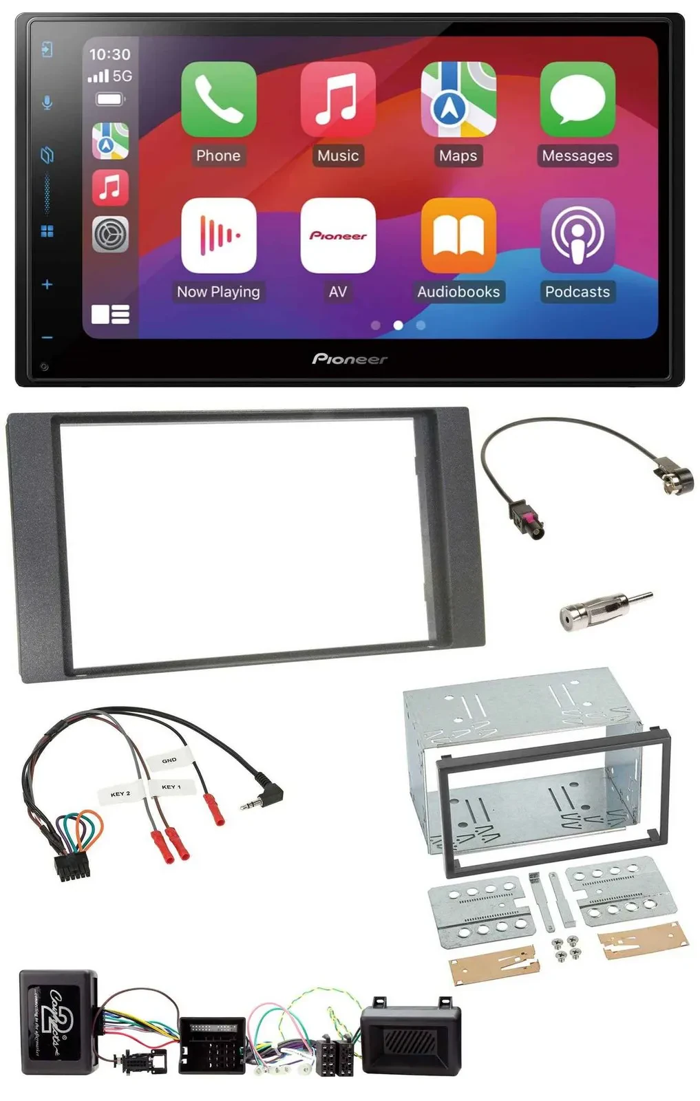 Автомагнитола для Ford Kuga (2008–2012) Pioneer 2DIN DAB USB Bluetooth, антрацит, совместимая с кнопками на руле
