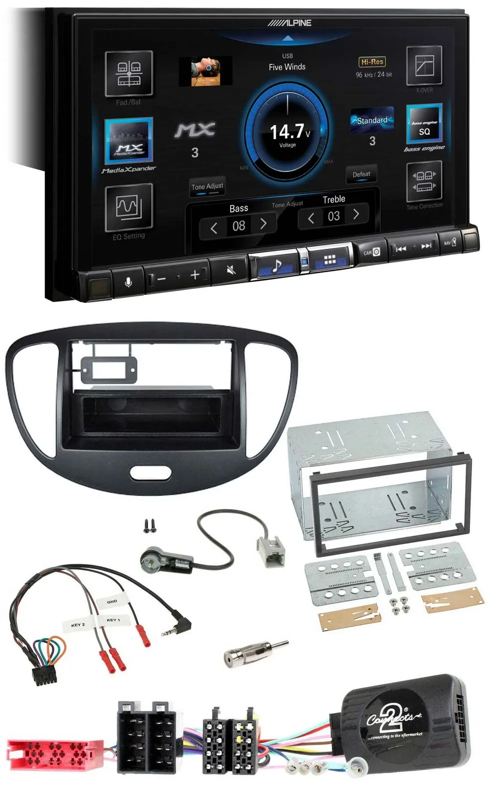 Alpine DAB 2DIN USB Bluetooth Lenkrad Autoradio für Hyundai i10 2009-2013 schwar