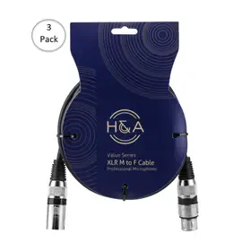Микрофонный кабель HA Value Series, 3 Pack XLR M to F Professional Microphone Cable - 6' #VXMF6K2