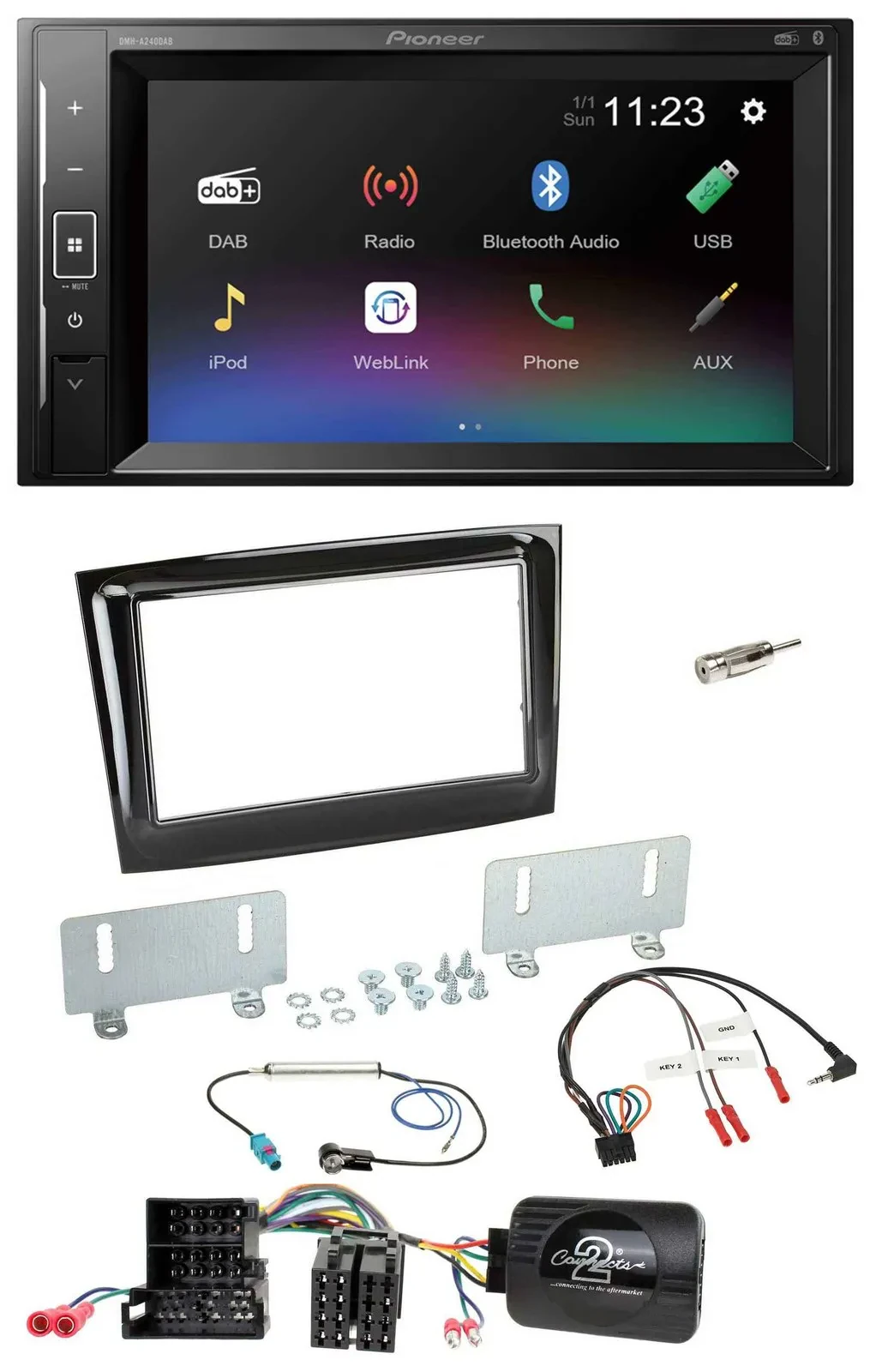 Pioneer DAB Lenkrad 2DIN Bluetooth USB Autoradio für Fiat Doblo ab 15 Mini-ISO p