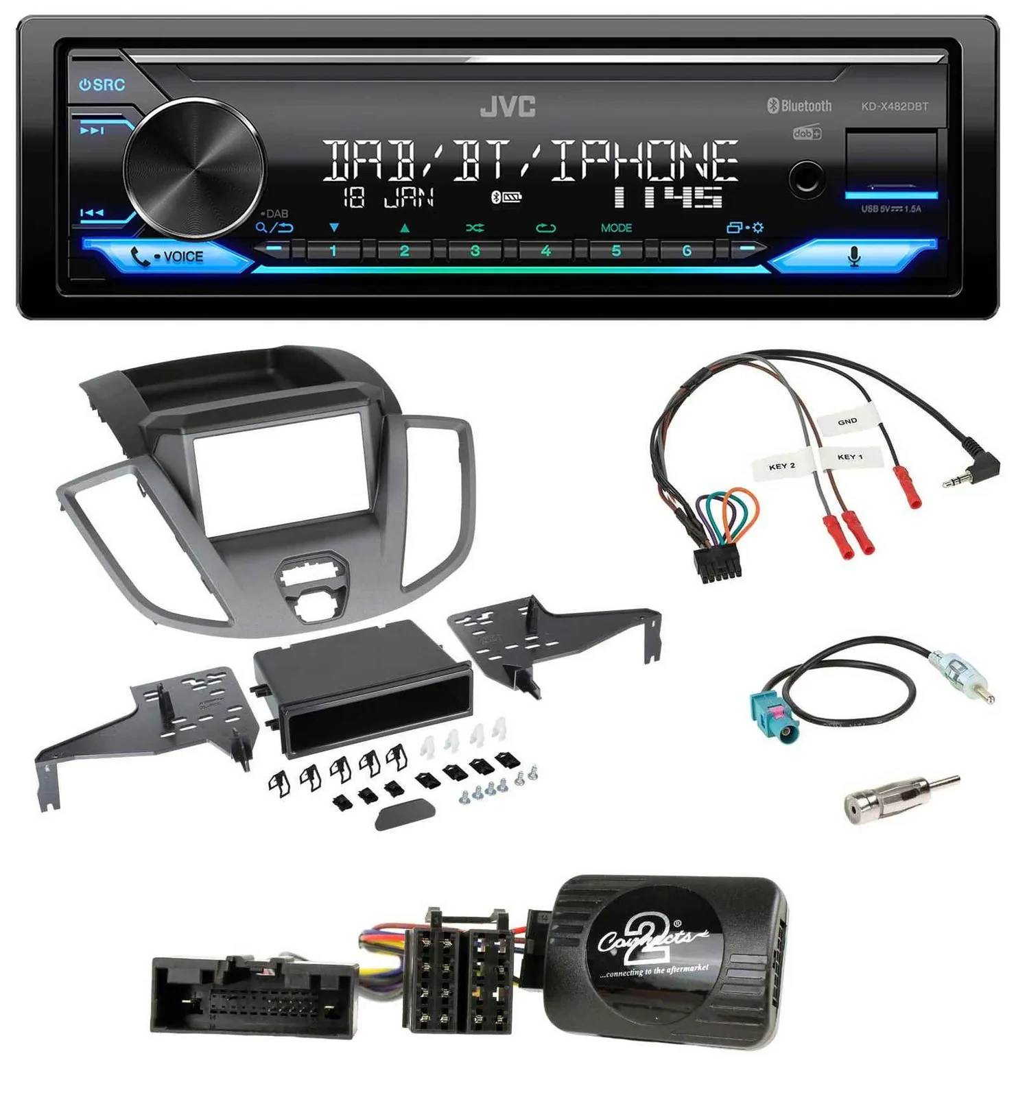 JVC Bluetooth DAB USB Lenkrad Autoradio für Ford Transit V363 15-18 ohne Display