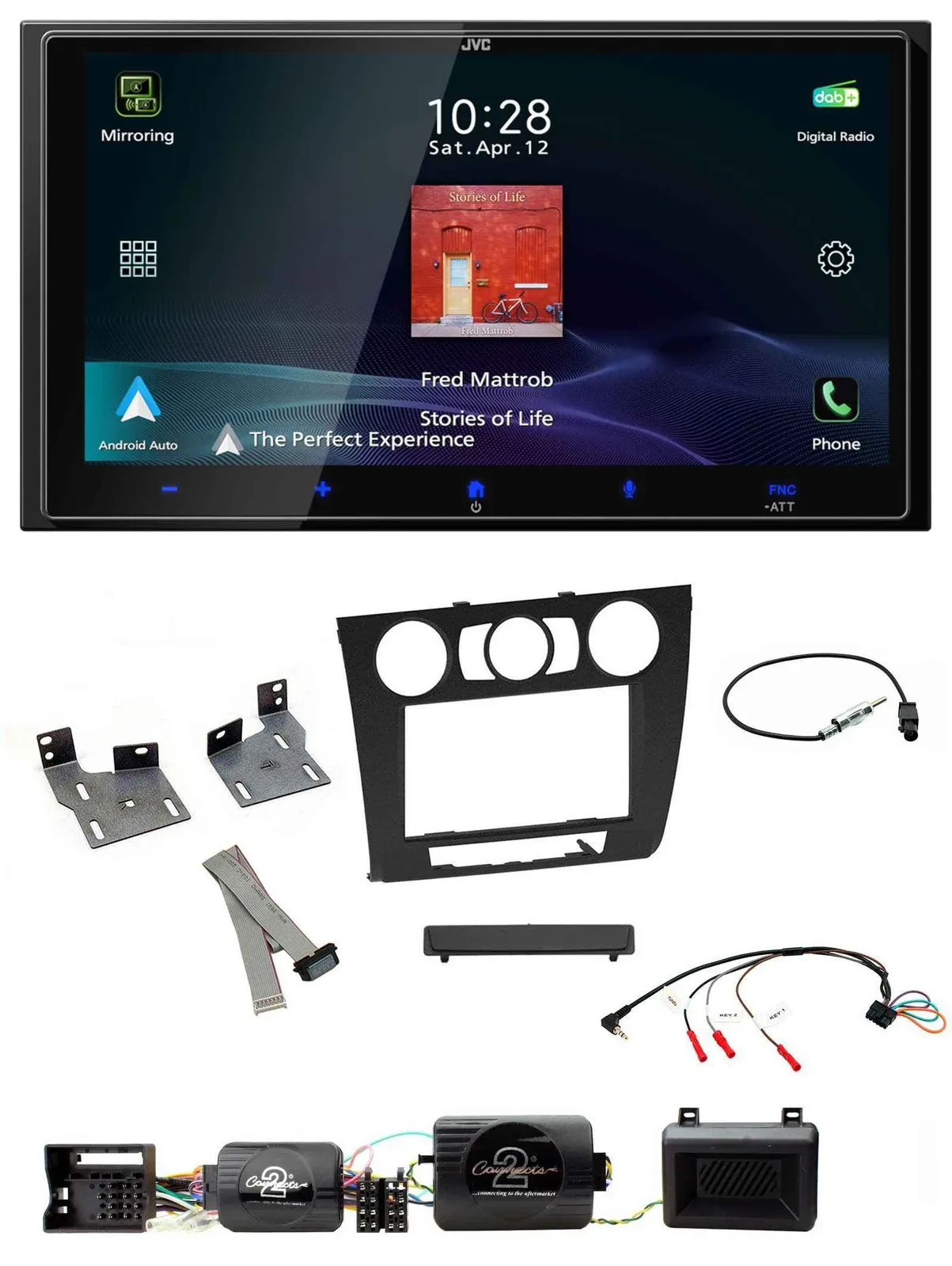 JVC USB Bluetooth 2DIN DAB Lenkrad Autoradio für BMW 1er PDC man. Klima E87/E88/