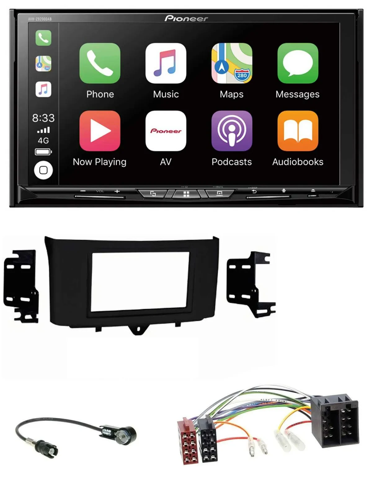 Pioneer 2DIN MP3 USB DAB DVD Bluetooth Autoradio für Smart ForTwo 10-15 ISO Prof