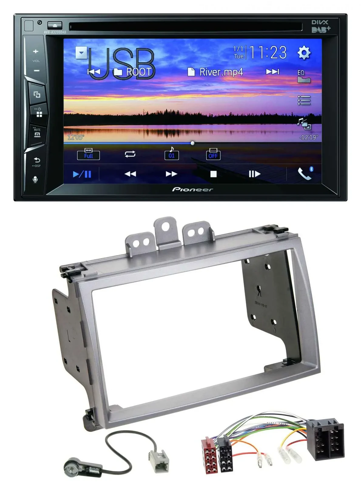 Автомагнитола Pioneer 2 DIN Bluetooth USB DVD DAB MP3 для Hyundai i20 (2009–2012), серебристая