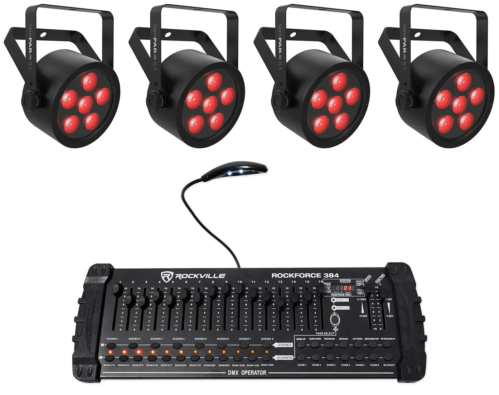 Светодиодный прибор Chauvet DJ SlimPAR H6 ILS RGBAW+UV LED DMX с DMX-пультом (4 штуки)