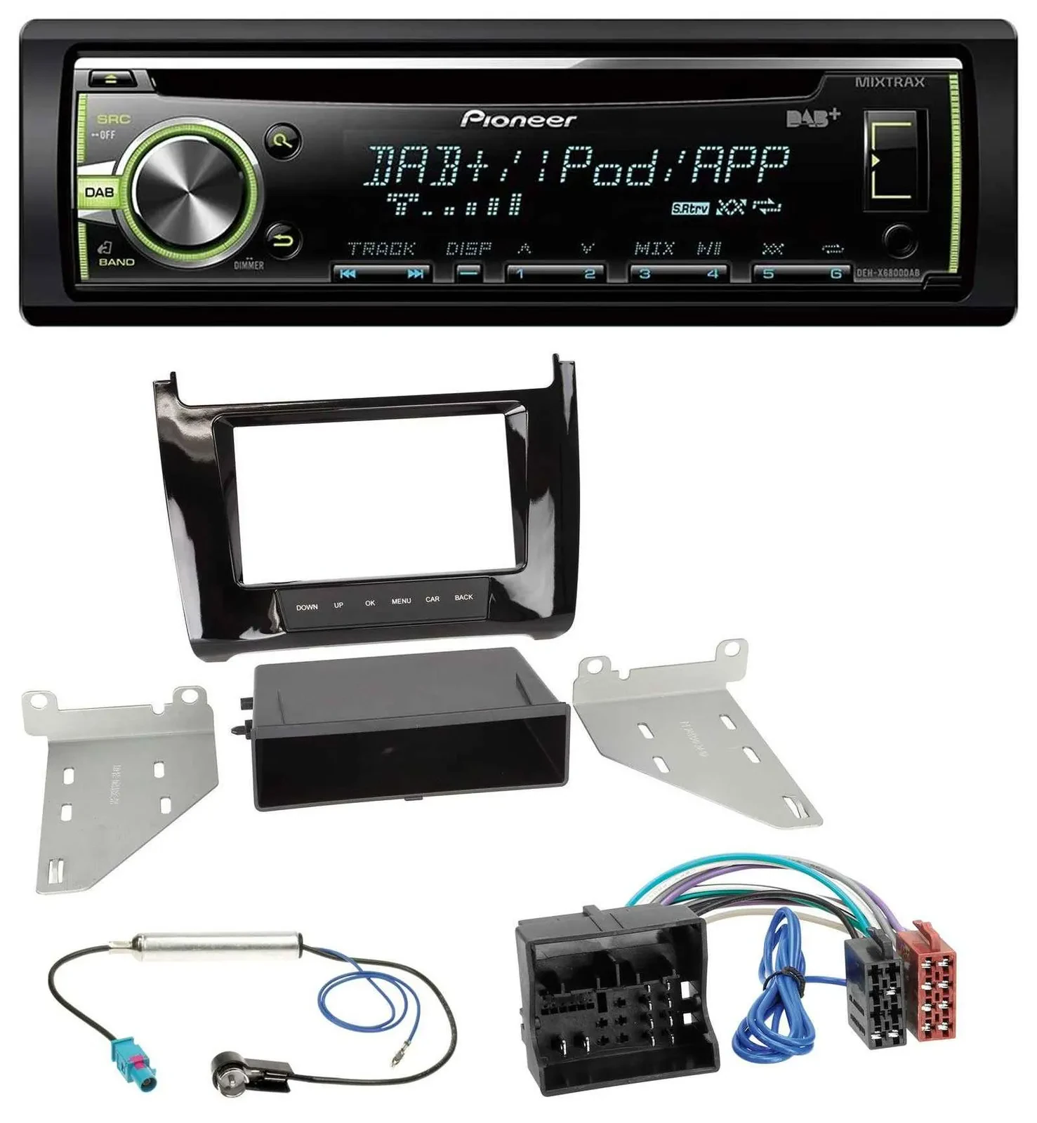 Pioneer DAB USB MP3 AUX CD Autoradio für VW Polo (ab 14) - piano-schwarz