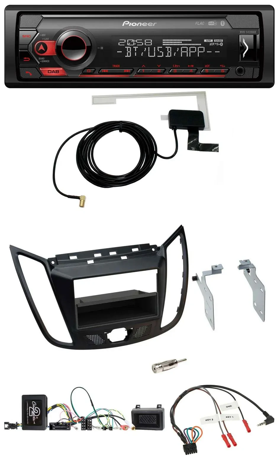 Автомагнитола Pioneer DAB, USB, Bluetooth для Ford C‑Max/Kuga матовый черный