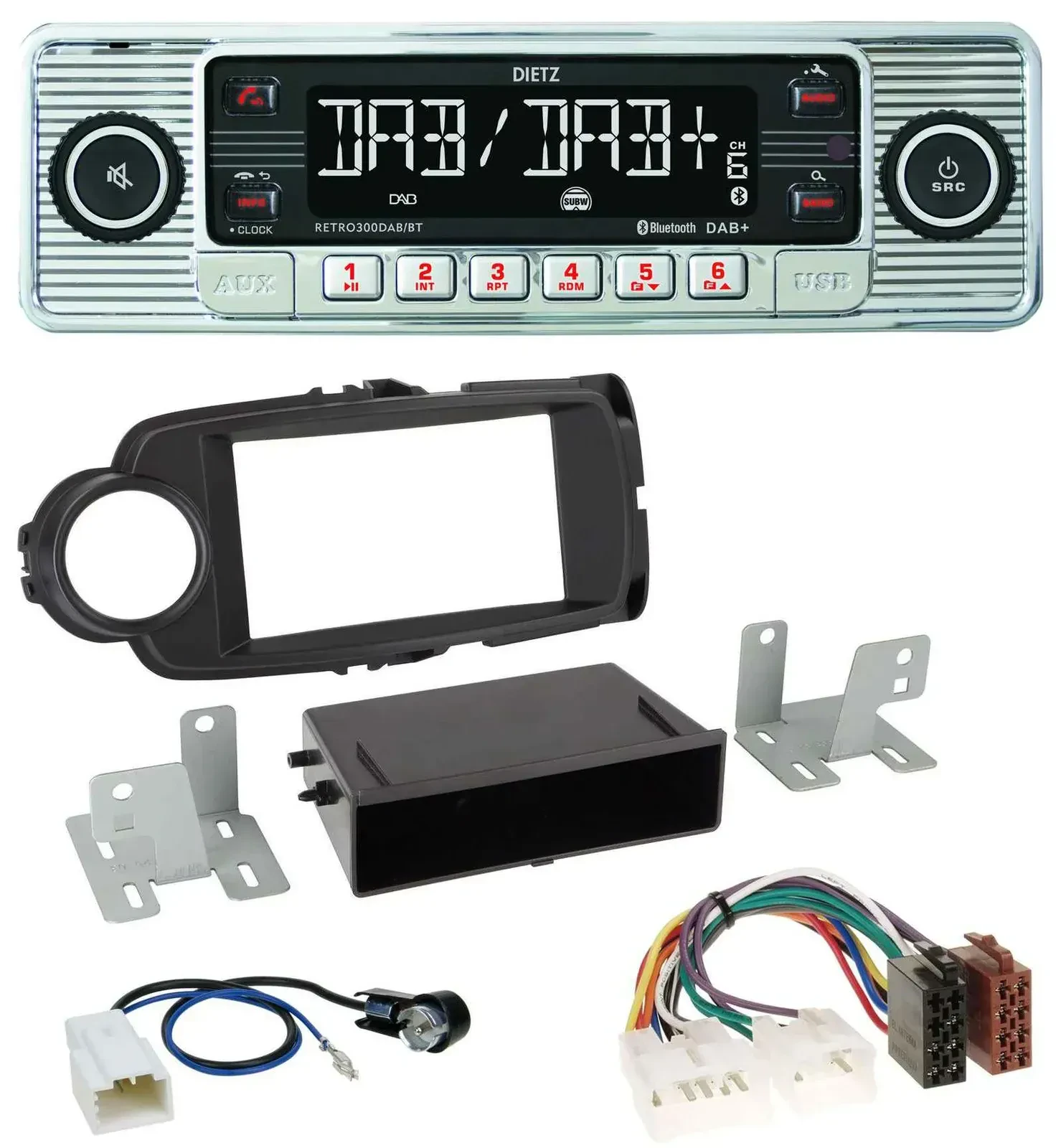 Автомагнитола Dietz Bluetooth DAB USB для Toyota Yaris (2011–2014) черная
