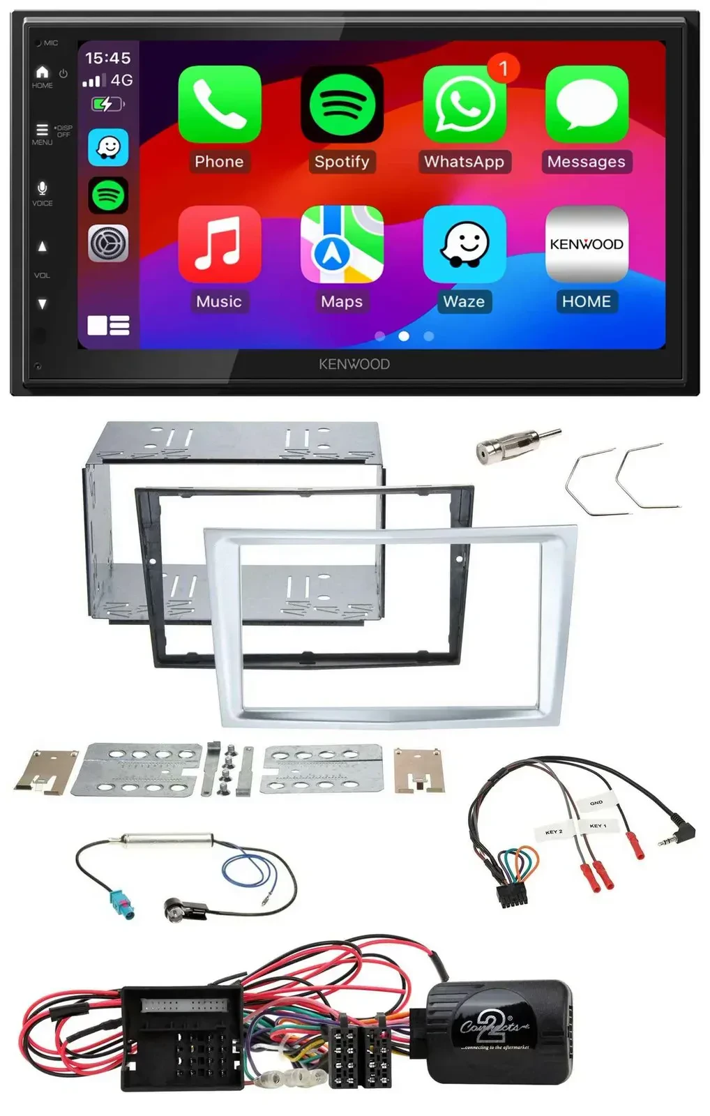 Автомагнитола Kenwood 2 DIN USB DAB Bluetooth с поддержкой управления на руле для Opel Corsa D, матовый хром