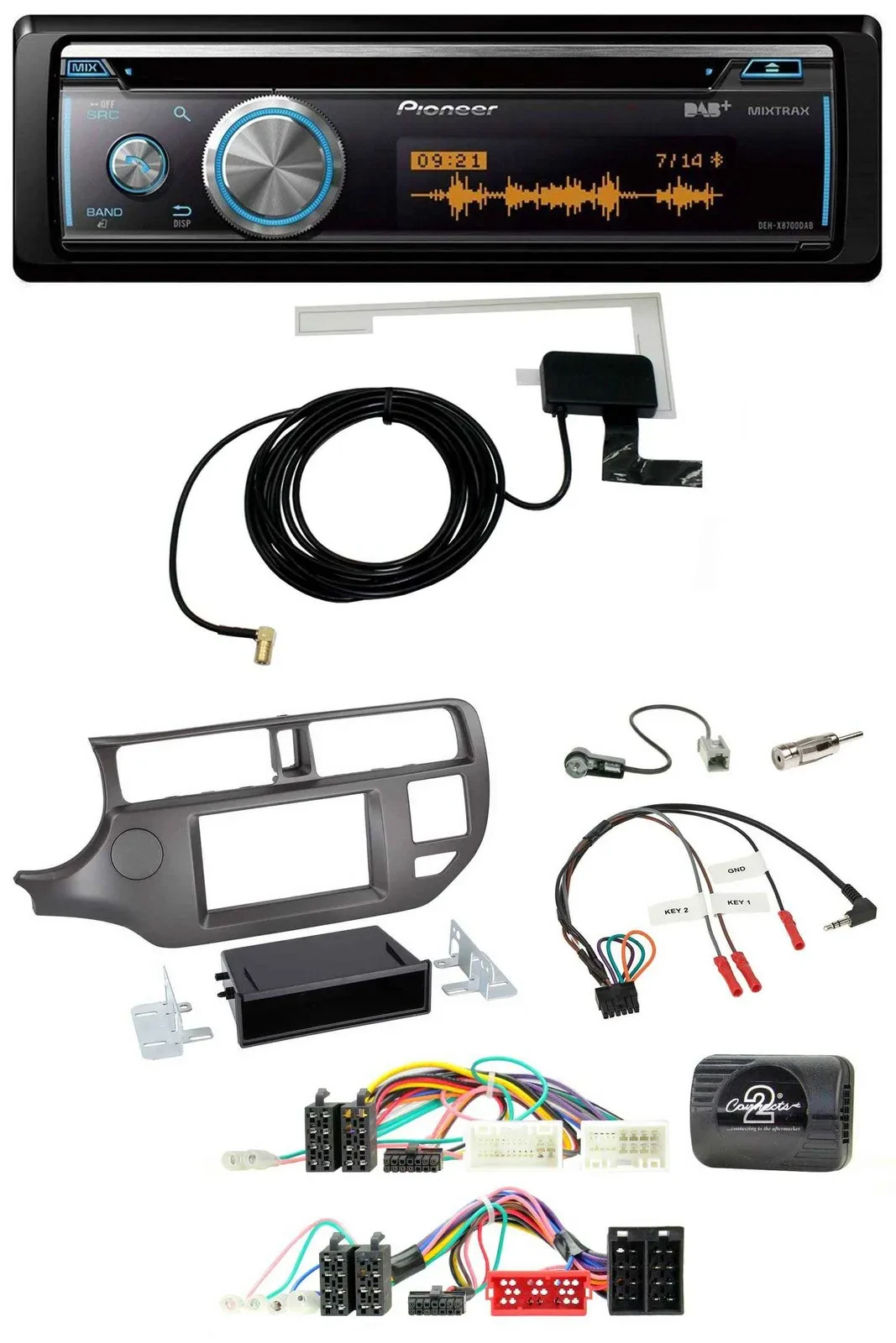 Pioneer Bluetooth DAB Lenkrad USB CD Autoradio für Kia Rio UB 2011-2015 anthrazi