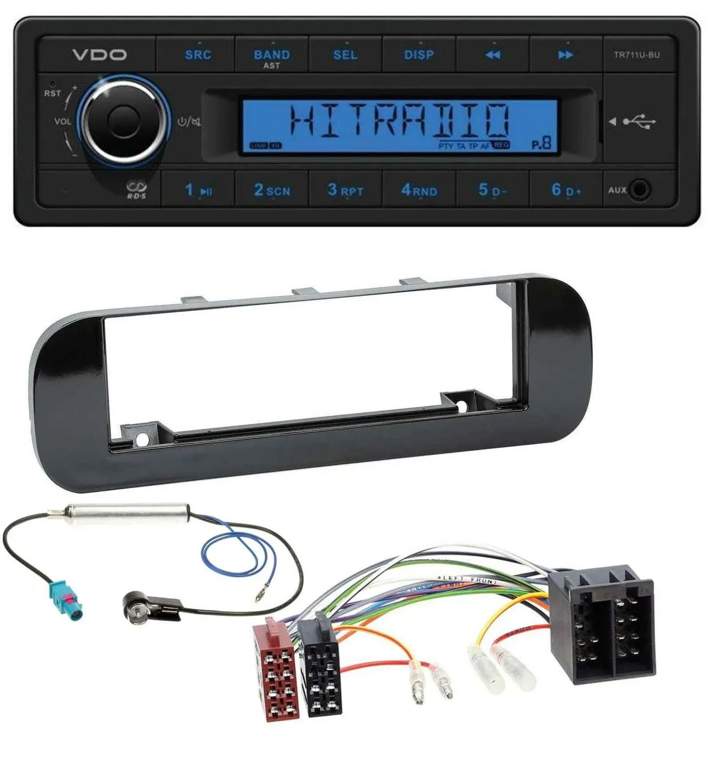 VDO AUX 1DIN MP3 USB Autoradio für Fiat Panda (ab 2012) - glänzend