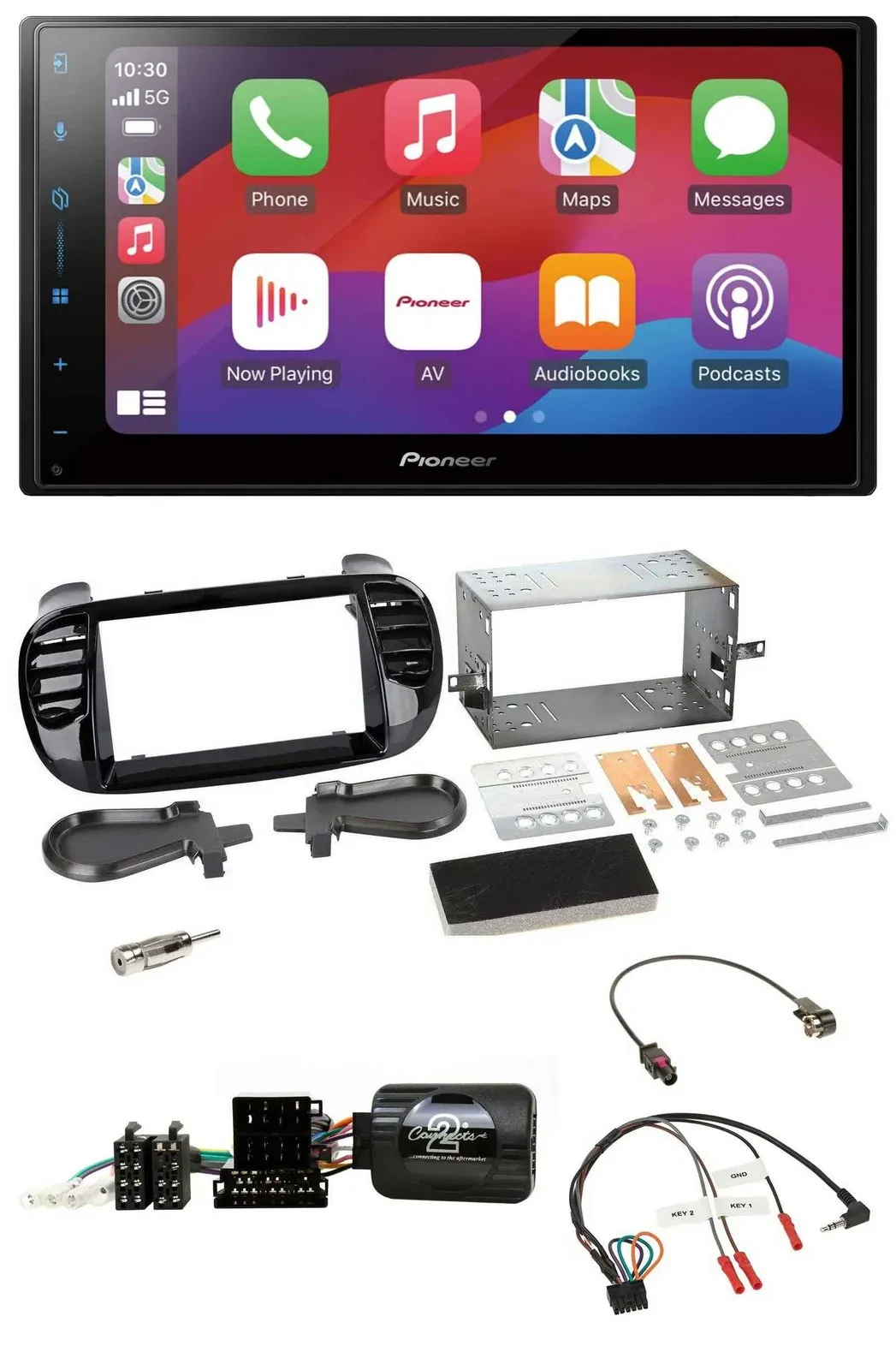 Pioneer DAB USB Lenkrad Bluetooth 2DIN Autoradio für Fiat 500 Fakra 08-15 schwar