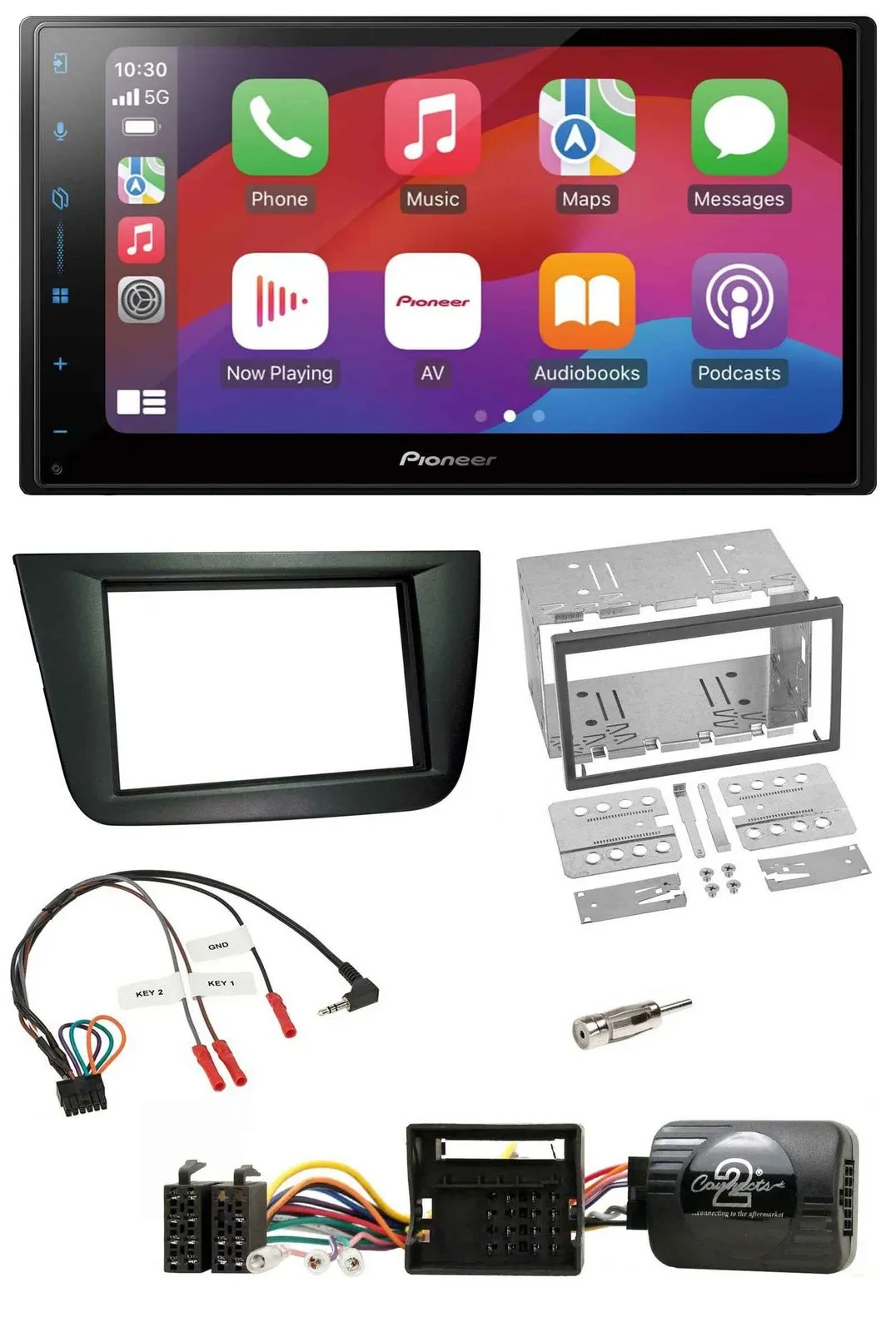 Автомагнитола Pioneer 2DIN, DAB, Bluetooth, USB, совместима с кнопками на руле, для Seat Altea/Toledo, чёрный