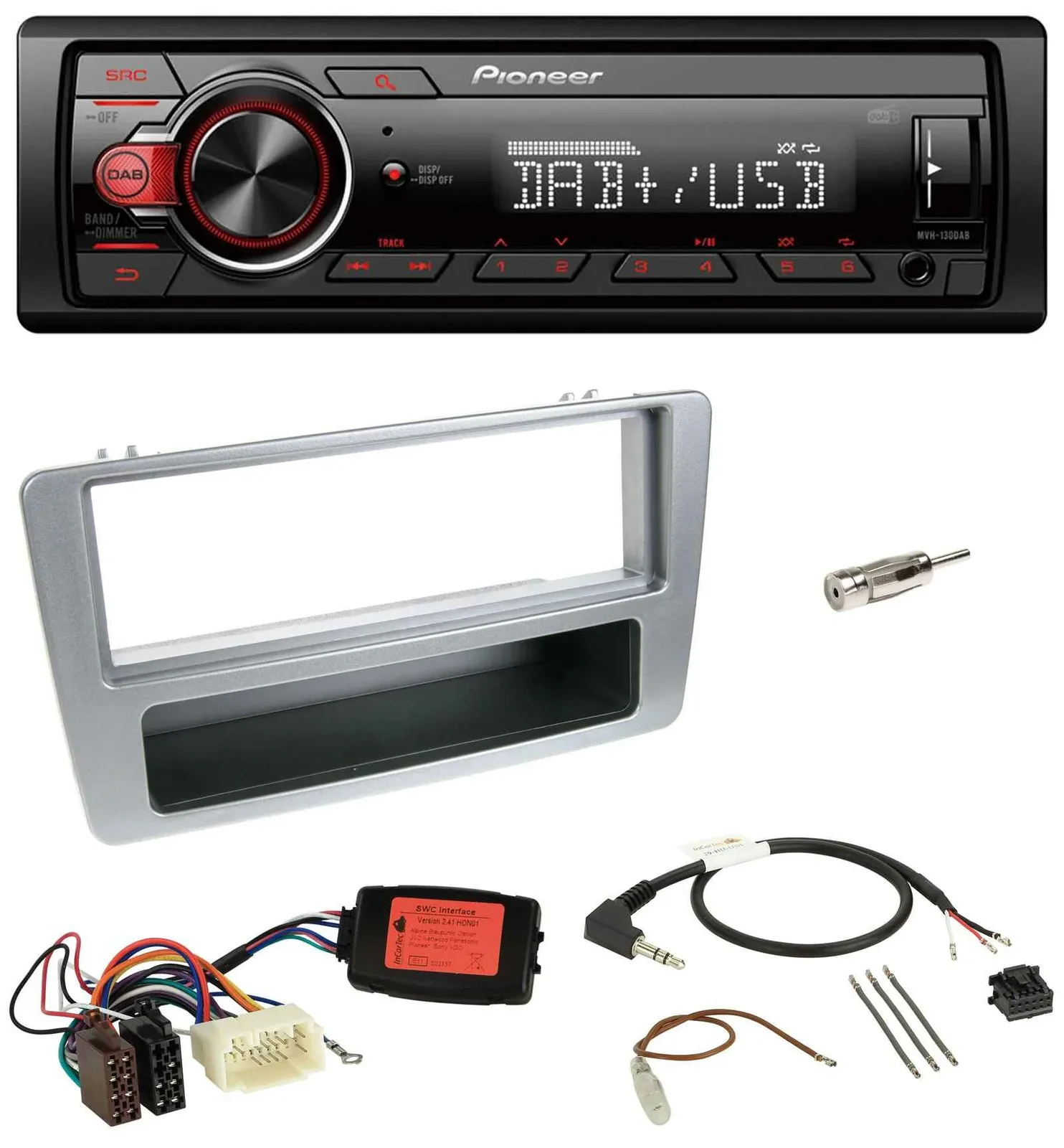 Автомагнитола Pioneer 1DIN DAB USB для Honda Civic 2001–2003, серебристая, с поддержкой управления на руле
