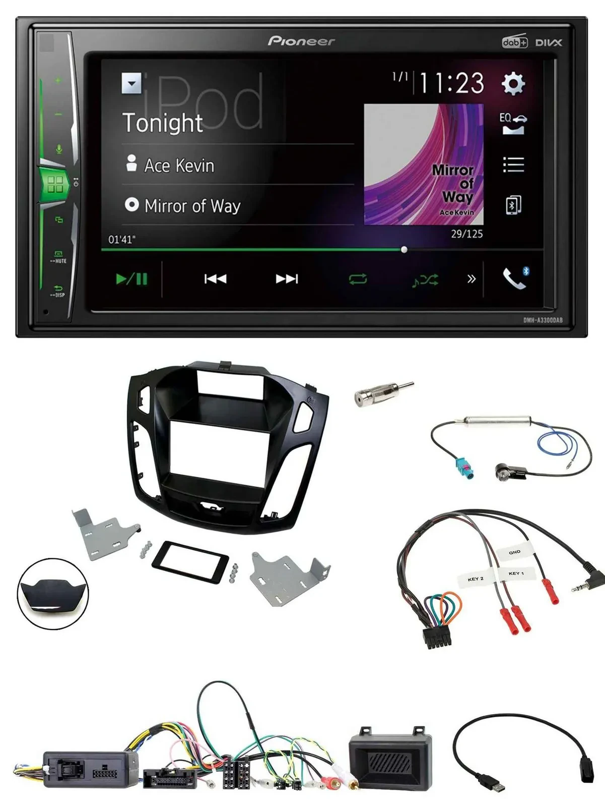 Автомагнитола для Ford Focus (2014–2018) Pioneer 2DIN, DAB, USB, Bluetooth
