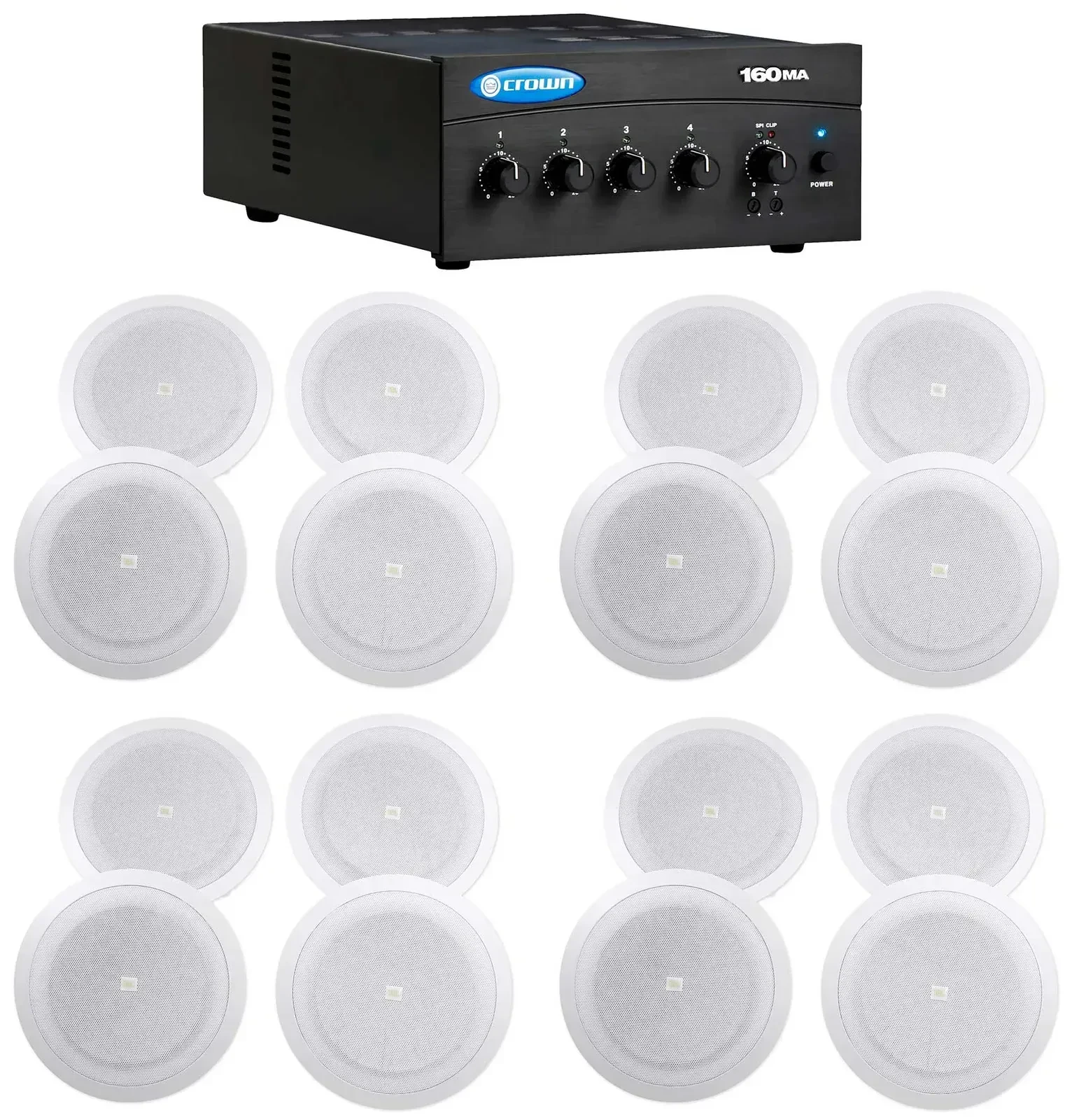 Crown 160MA 60 Watt Amplifier+(16) 8" JBL Speakers For Restaurant/Bar/Cafe