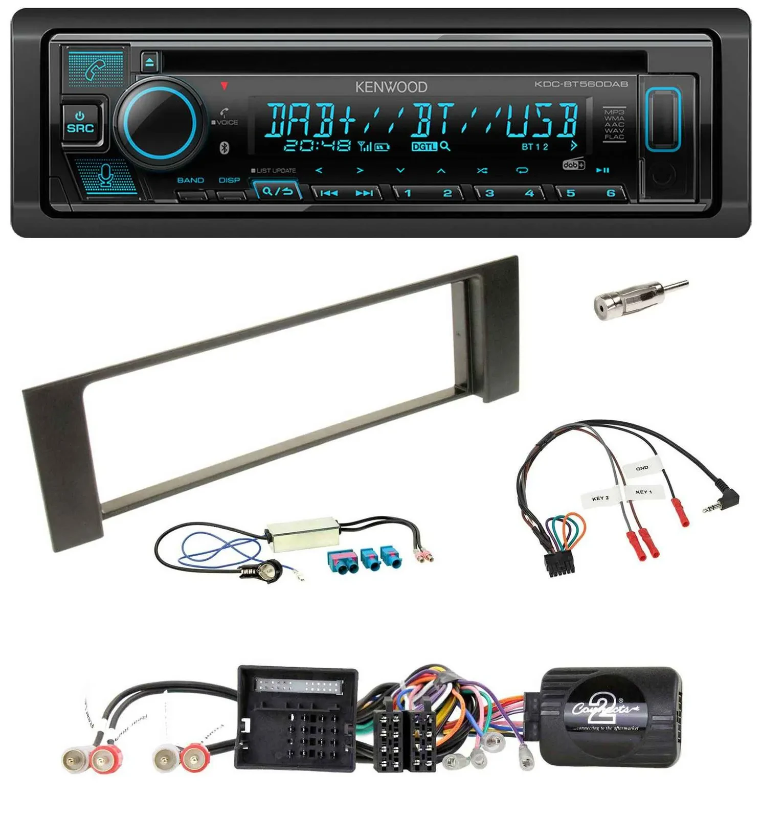 Автомагнитола Kenwood Bluetooth DAB CD USB для Audi A4 B6 2000–2004, Quadlock, с поддержкой кнопок на руле