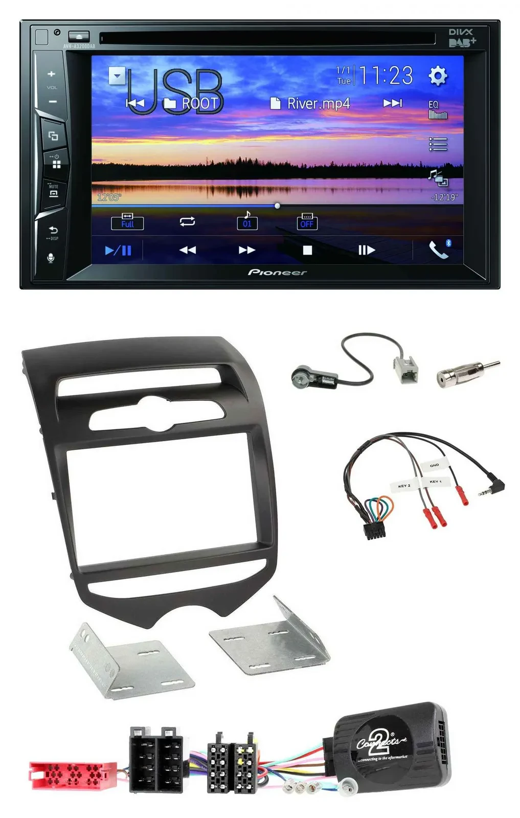 Автомагнитола Pioneer 2DIN, Bluetooth, USB, DVD, DAB, для Hyundai ix20 (с 2010), совместима с управлением на руле