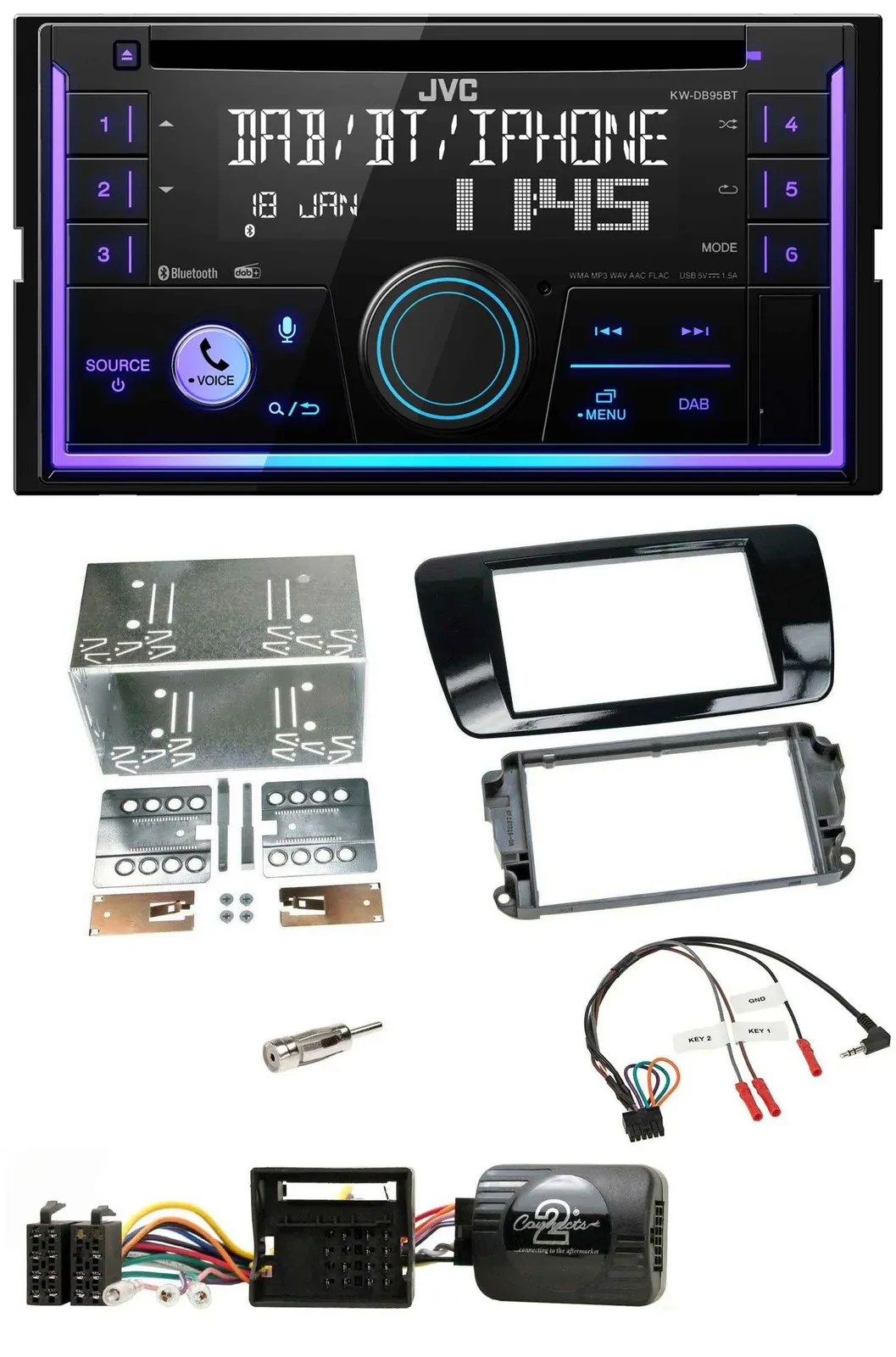 JVC Lenkrad USB 2DIN DAB Bluetooth CD Autoradio für Seat Ibiza ab 08 Klavierlack