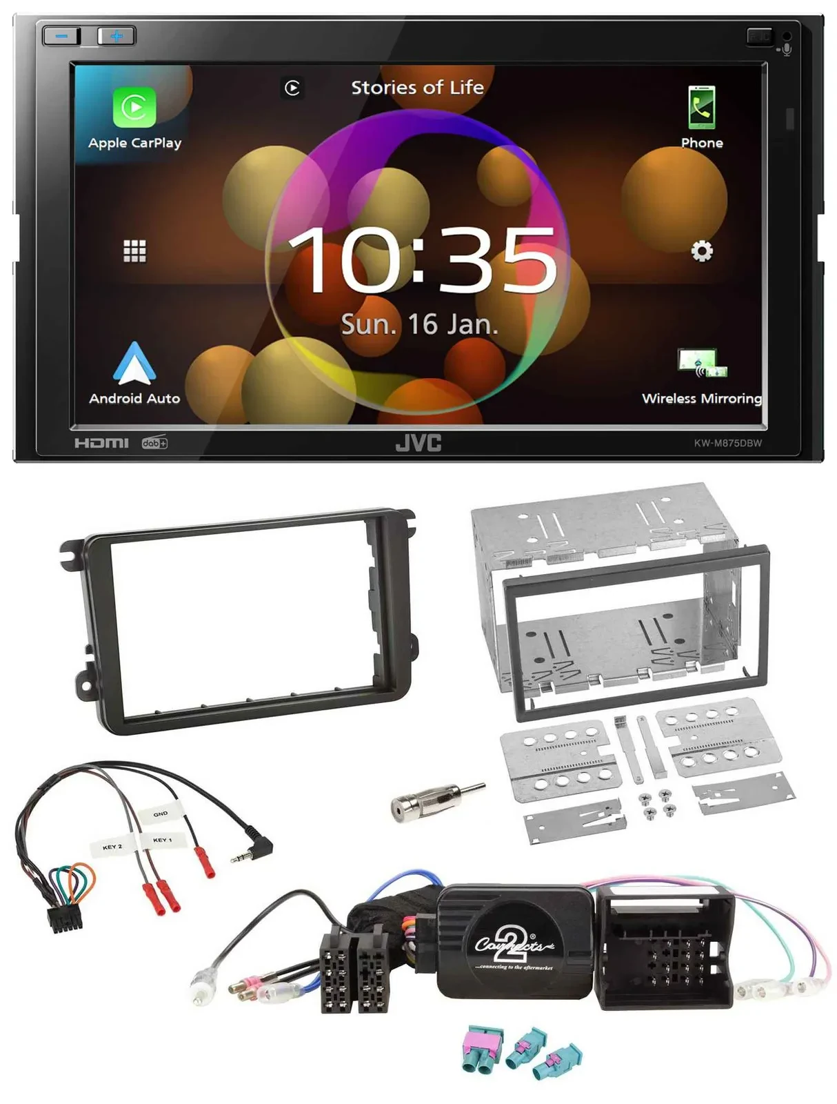 JVC DAB Lenkrad 2DIN Bluetooth USB Autoradio für VW Passat Polo Scirocco Sharan