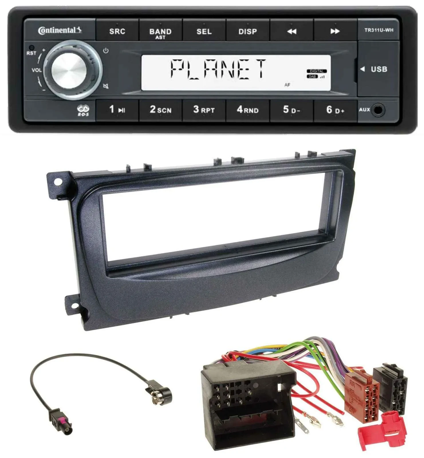 Continental USB MP3 AUX 1DIN Autoradio für Ford Mondeo S-Max 07-14 schwarz